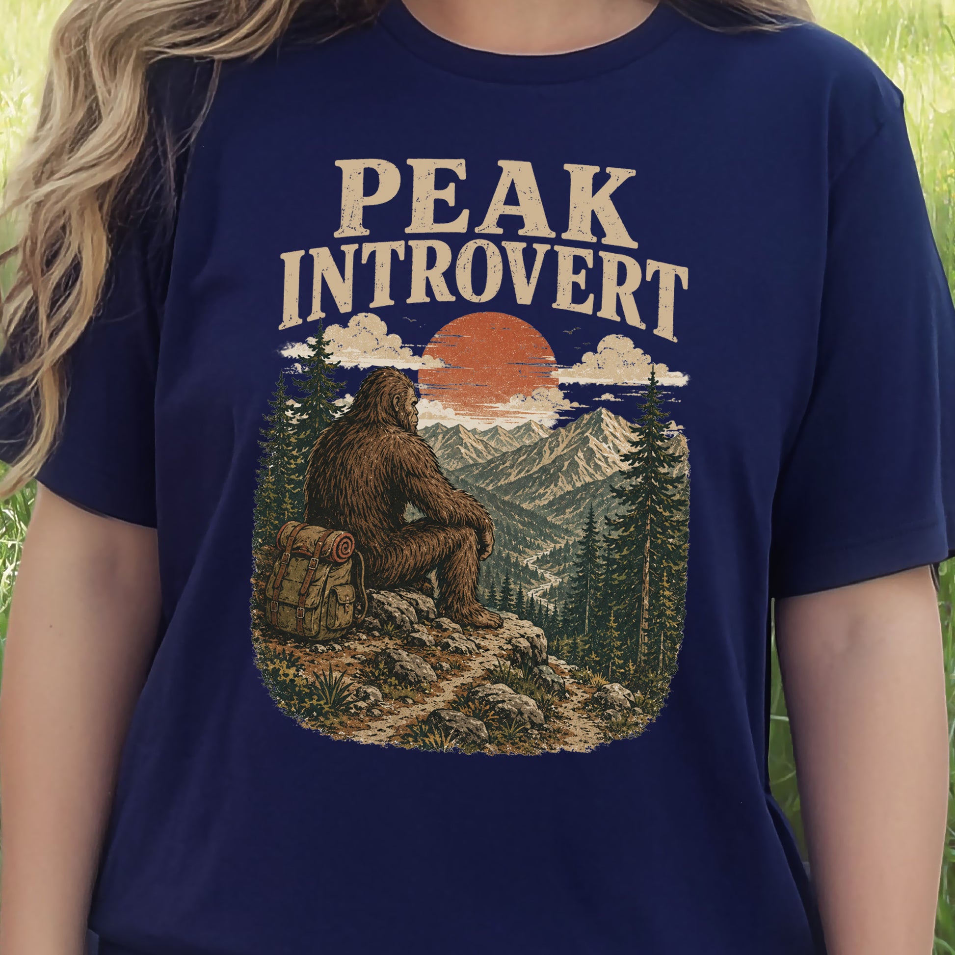 Peak Introvert Bigfoot Sasquatch Retro Mountain Hiking Humor T-Shirt