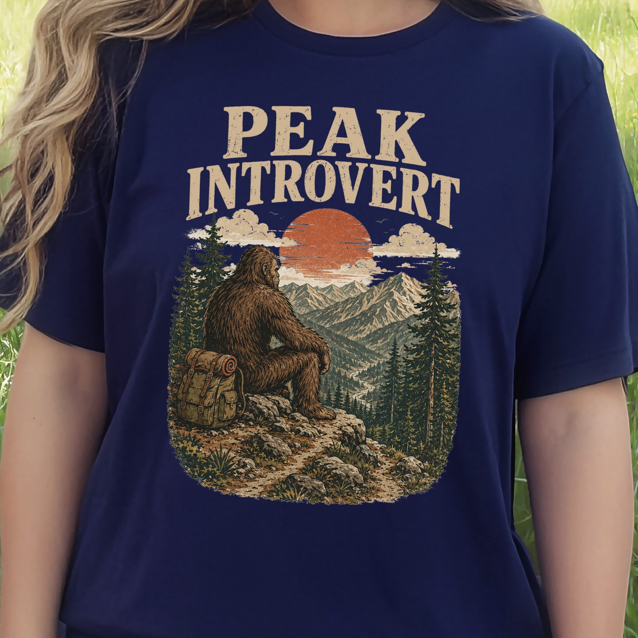 Peak Introvert Bigfoot Sasquatch Retro Mountain Hiking Humor T-Shirt