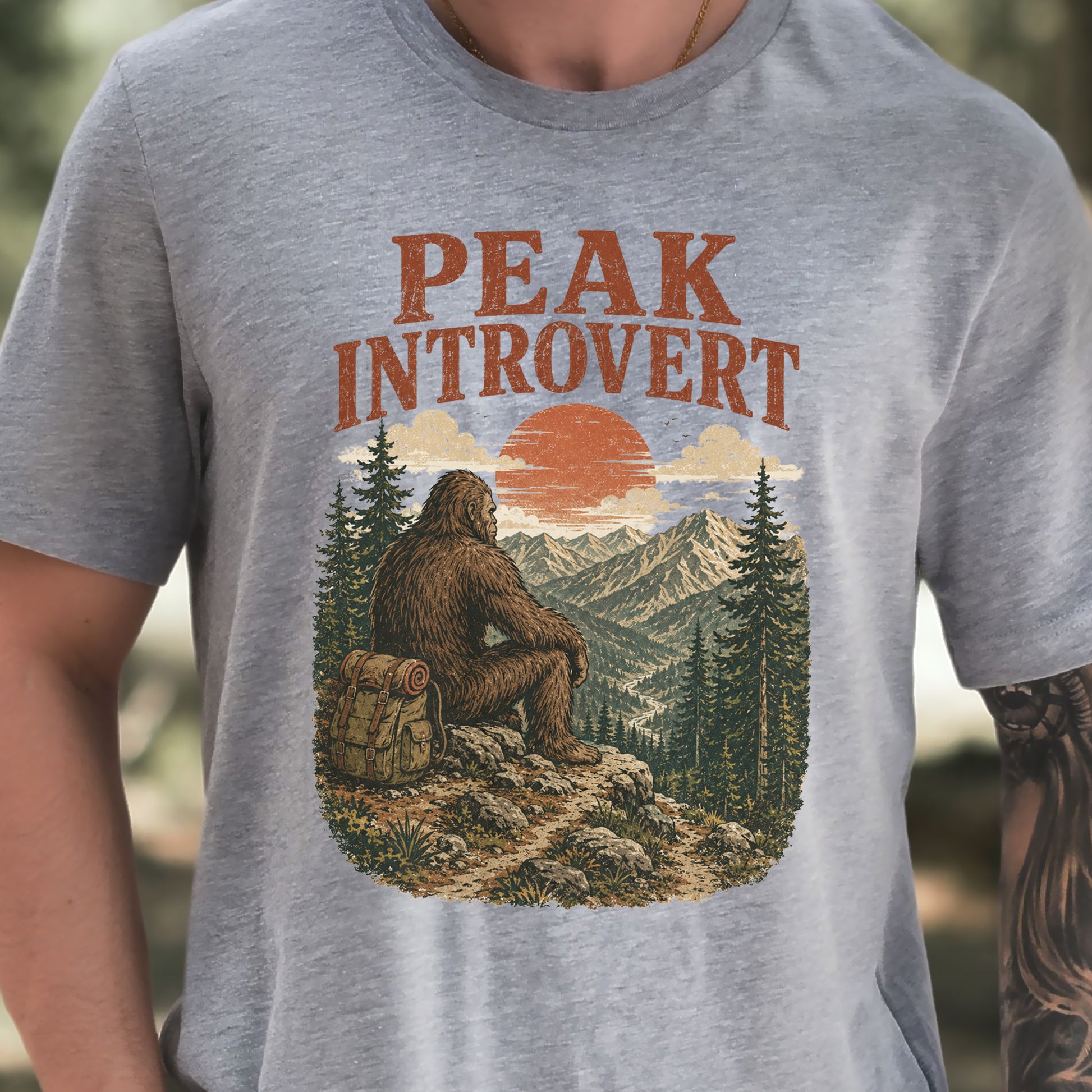 Peak Introvert Bigfoot Sasquatch Retro Mountain Hiking Humor T-Shirt