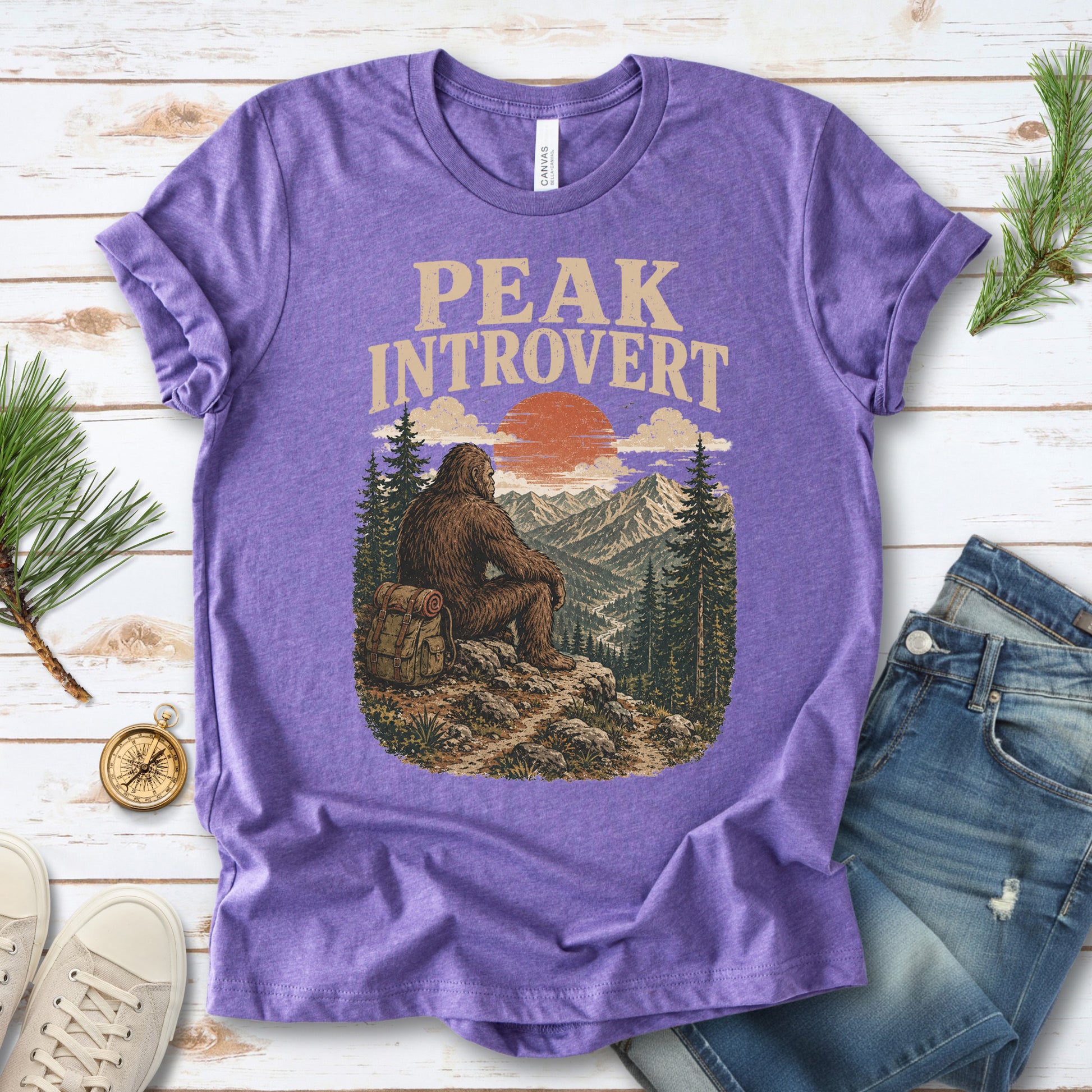 Peak Introvert Bigfoot Sasquatch Retro Mountain Hiking Humor T-Shirt