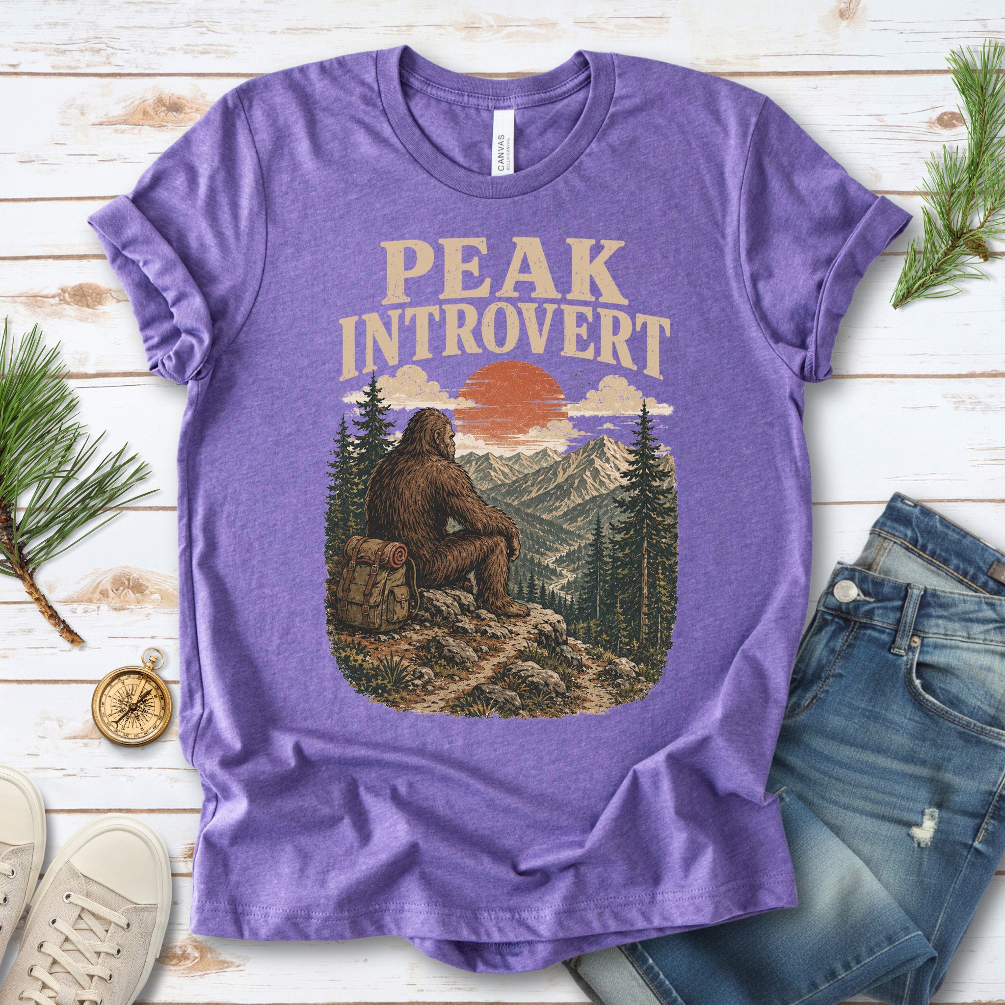 Peak Introvert Bigfoot Sasquatch Retro Mountain Hiking Humor T-Shirt