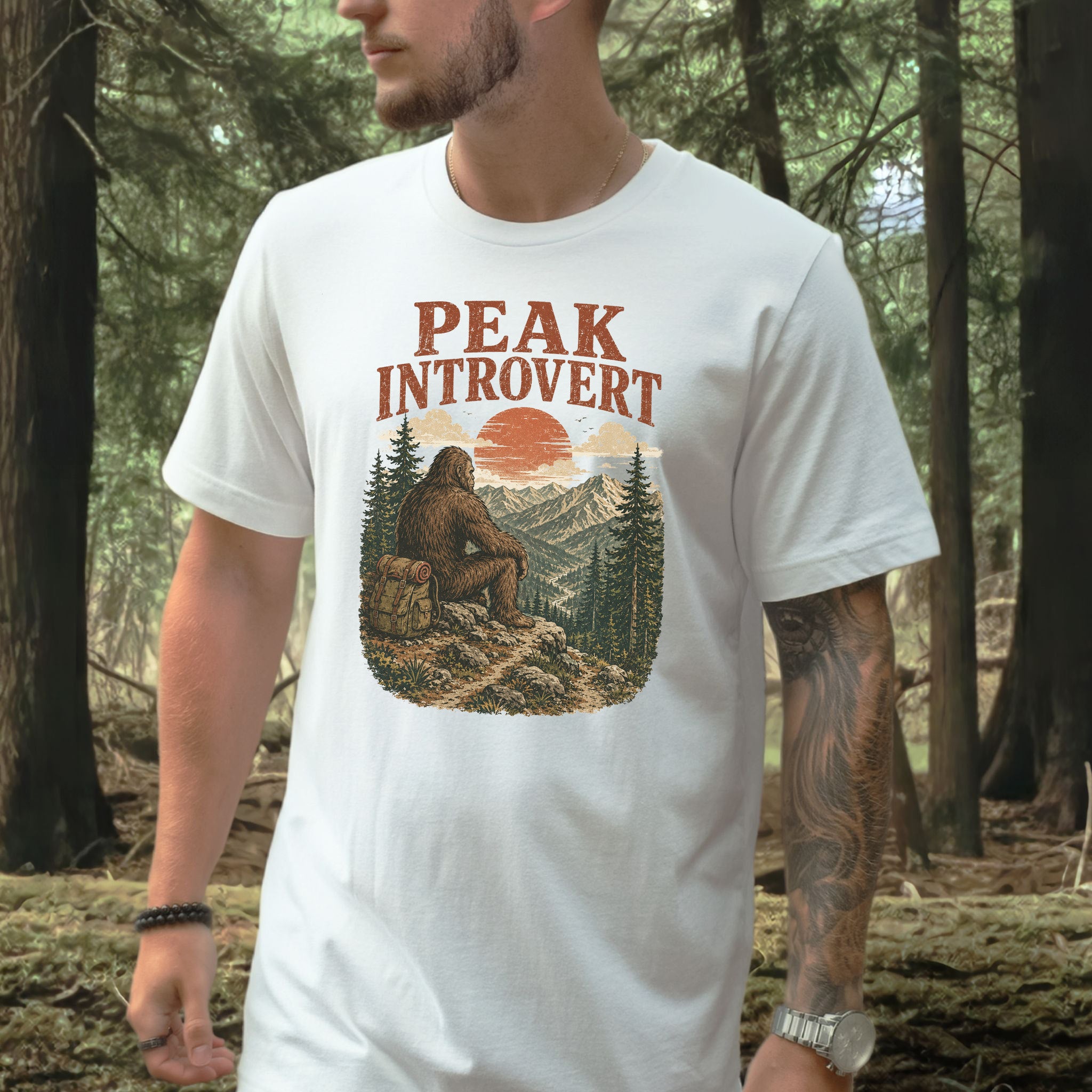 Peak Introvert Bigfoot Sasquatch Retro Mountain Hiking Humor T-Shirt
