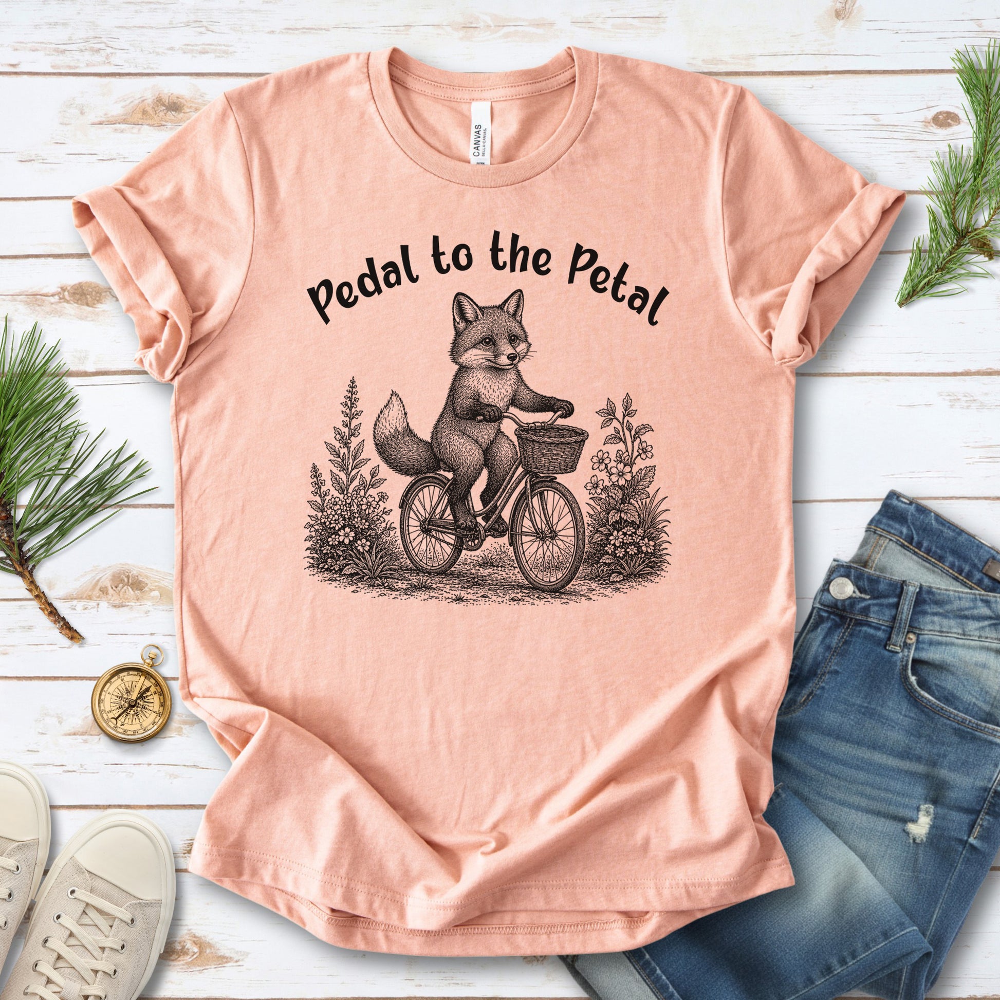 Pedal to the Petal Funny Fox Cycling Wildflower Lover Gift T-Shirt