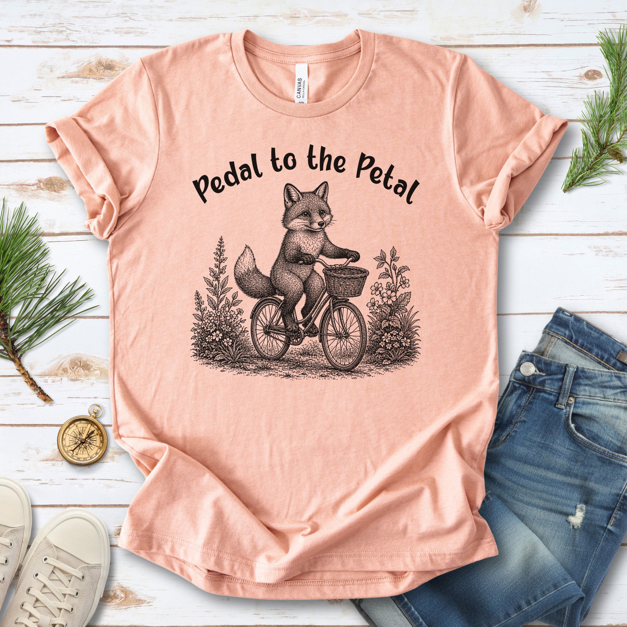 Pedal to the Petal Funny Fox Cycling Wildflower Lover Gift T-Shirt