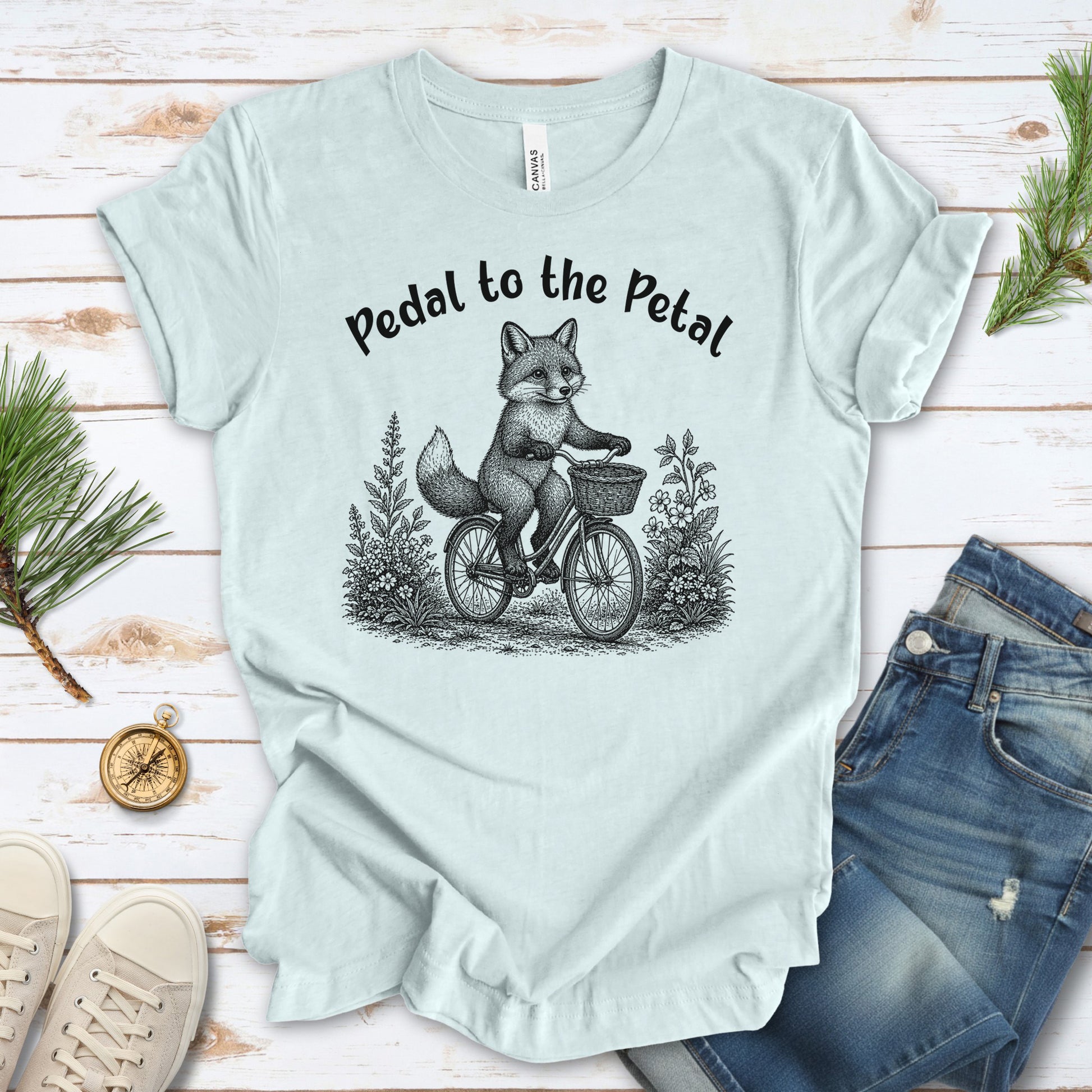 Pedal to the Petal Funny Fox Cycling Wildflower Lover Gift T-Shirt