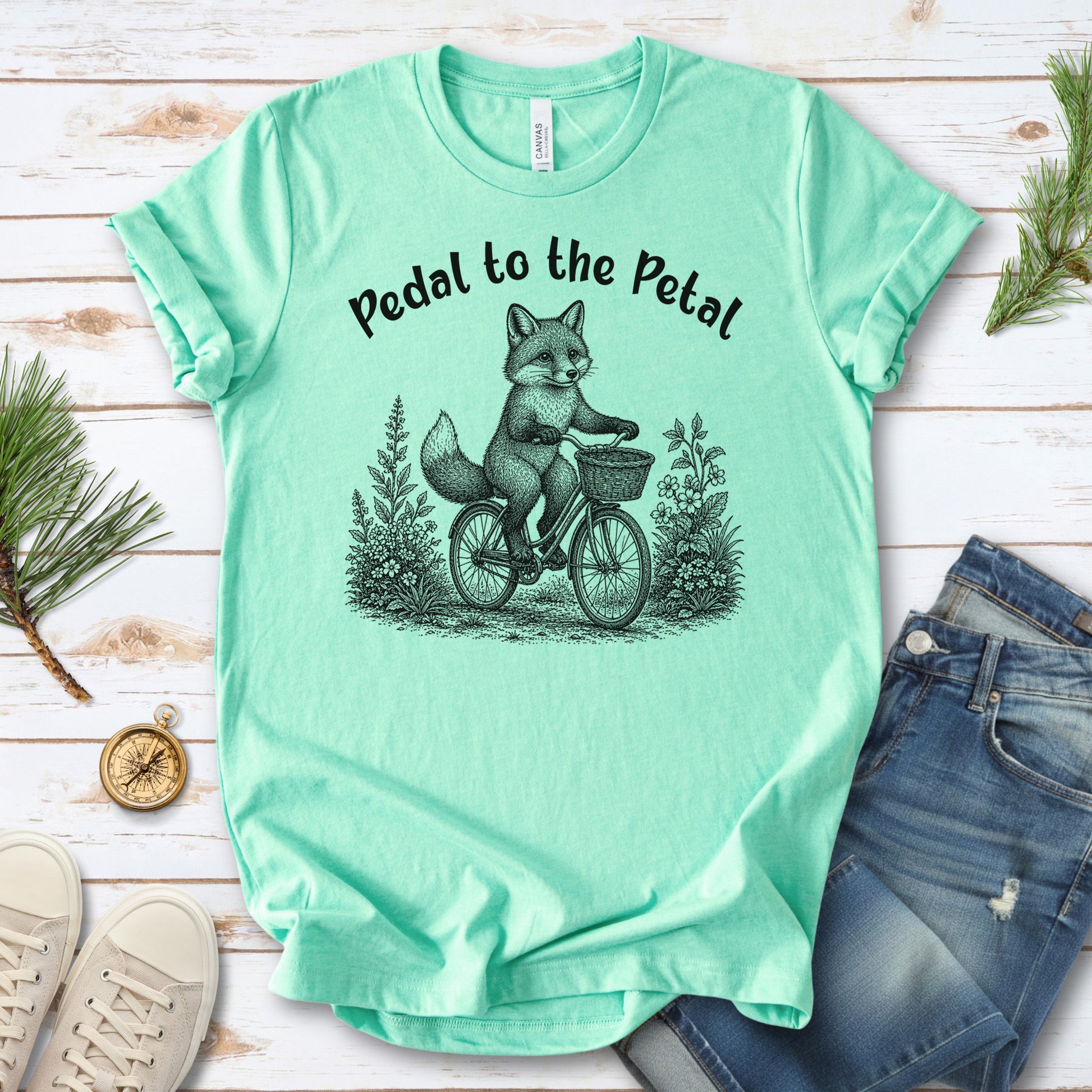Pedal to the Petal Funny Fox Cycling Wildflower Lover Gift T-Shirt