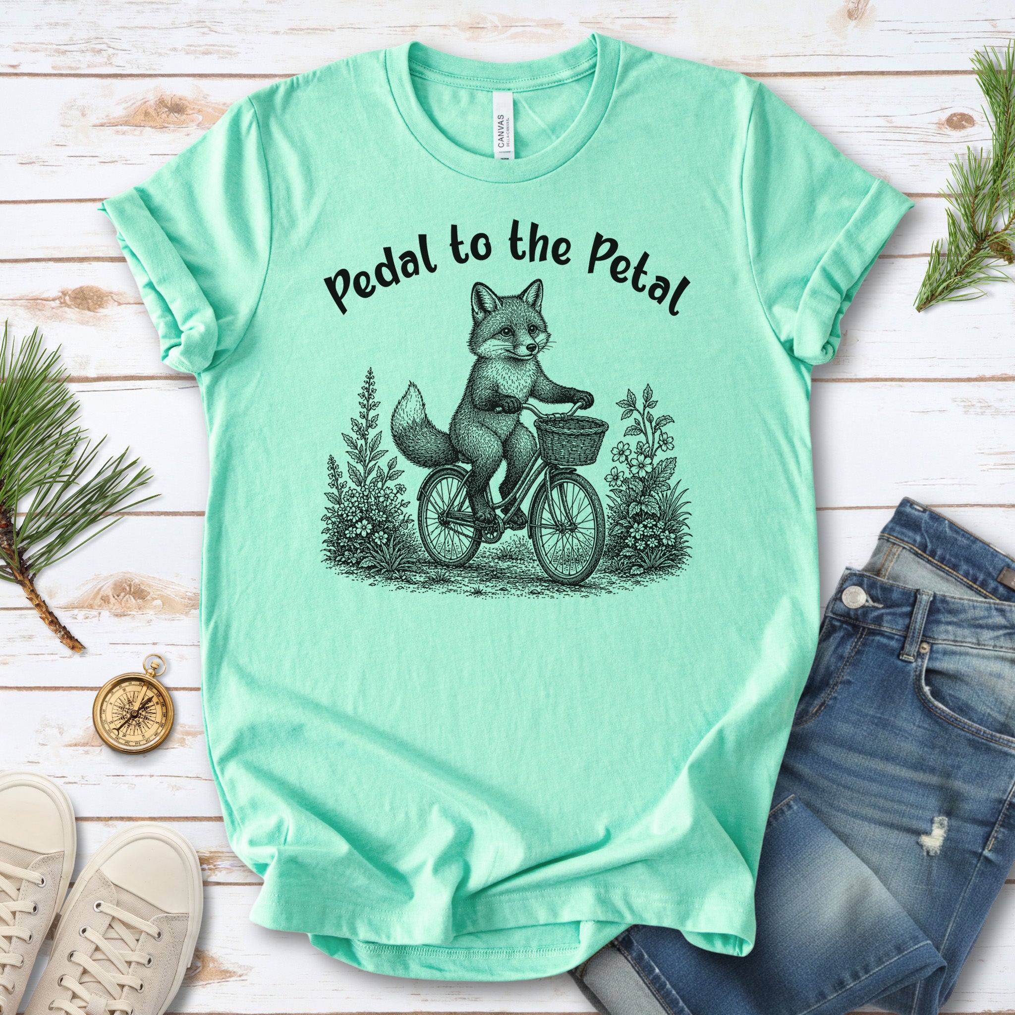 Pedal to the Petal Funny Fox Cycling Wildflower Lover Gift T-Shirt