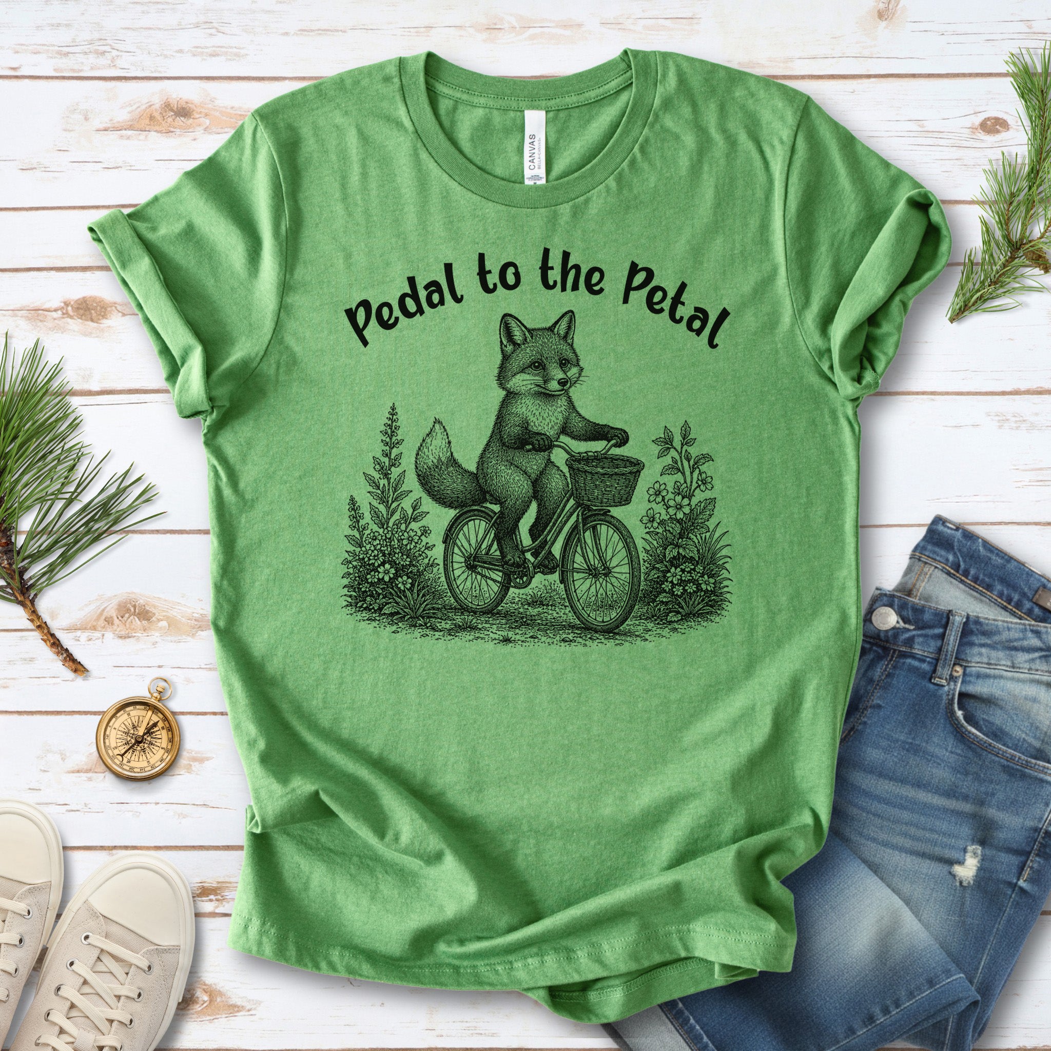 Pedal to the Petal Funny Fox Cycling Wildflower Lover Gift T-Shirt