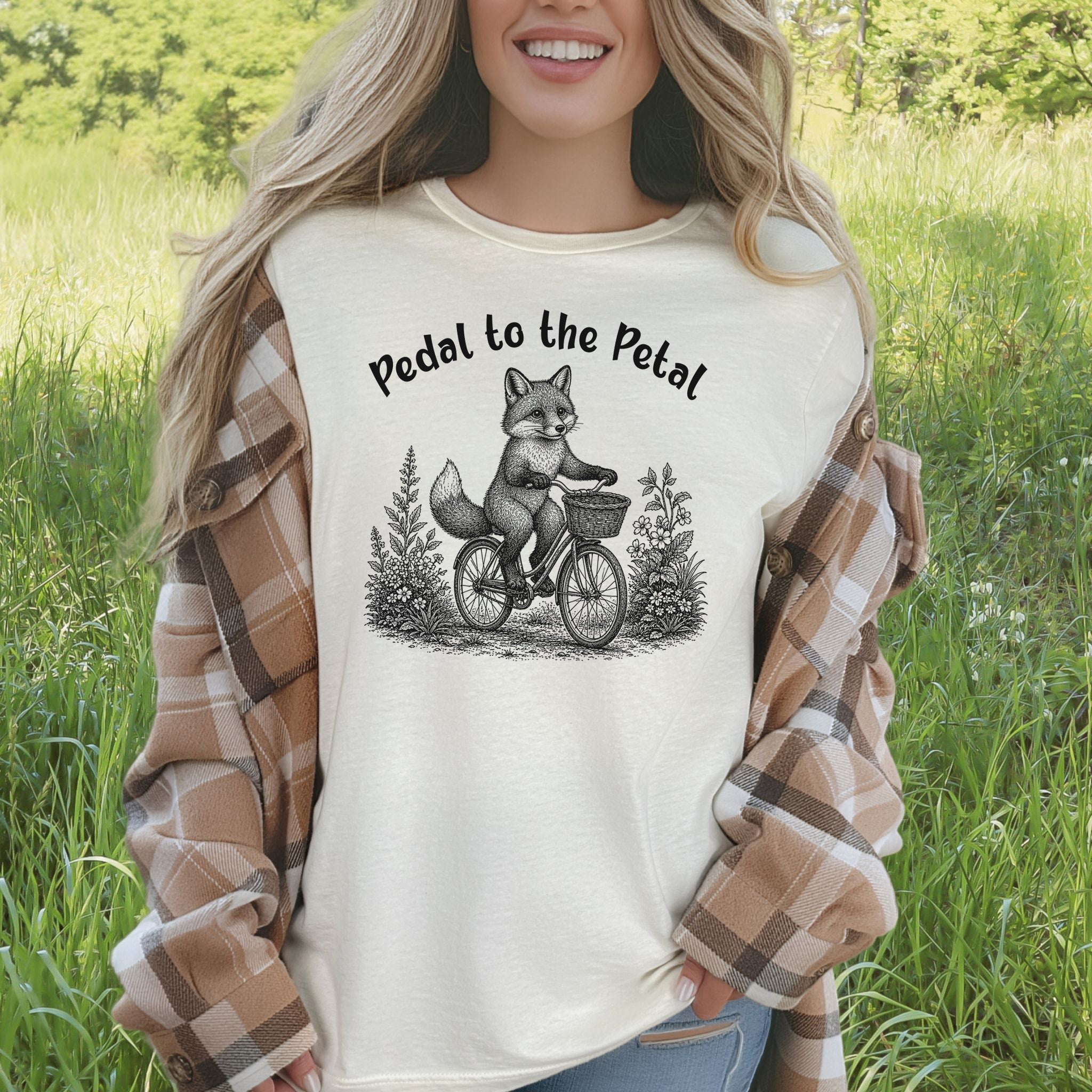 Pedal to the Petal Funny Fox Cycling Wildflower Lover Gift T-Shirt