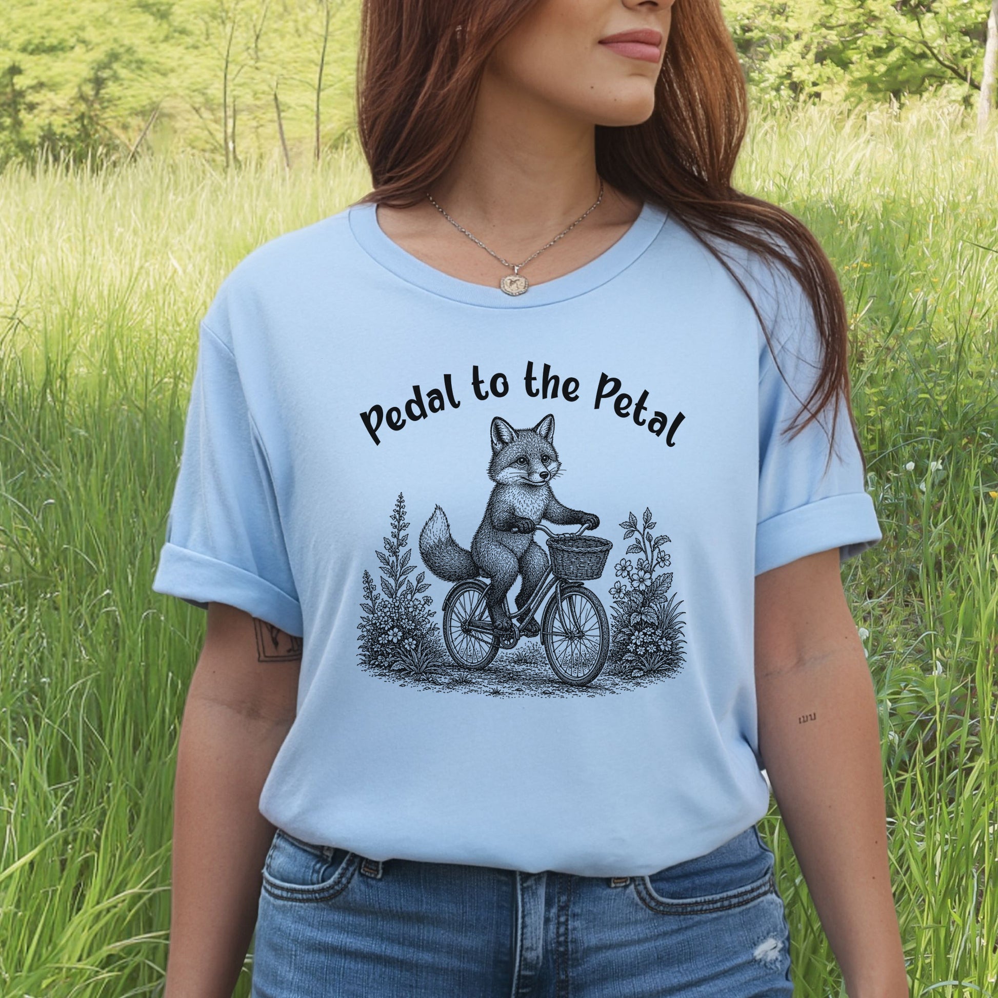 Pedal to the Petal Funny Fox Cycling Wildflower Lover Gift T-Shirt