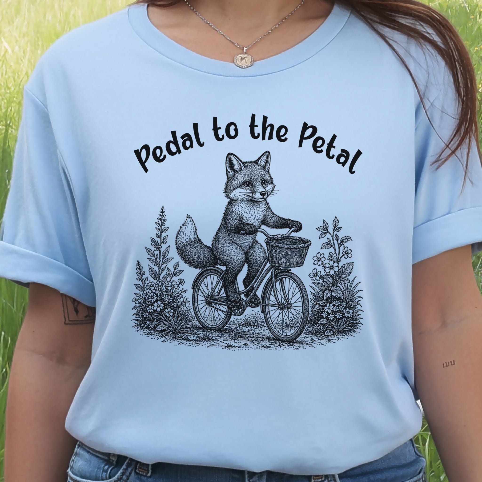 Pedal to the Petal Funny Fox Cycling Wildflower Lover Gift T-Shirt
