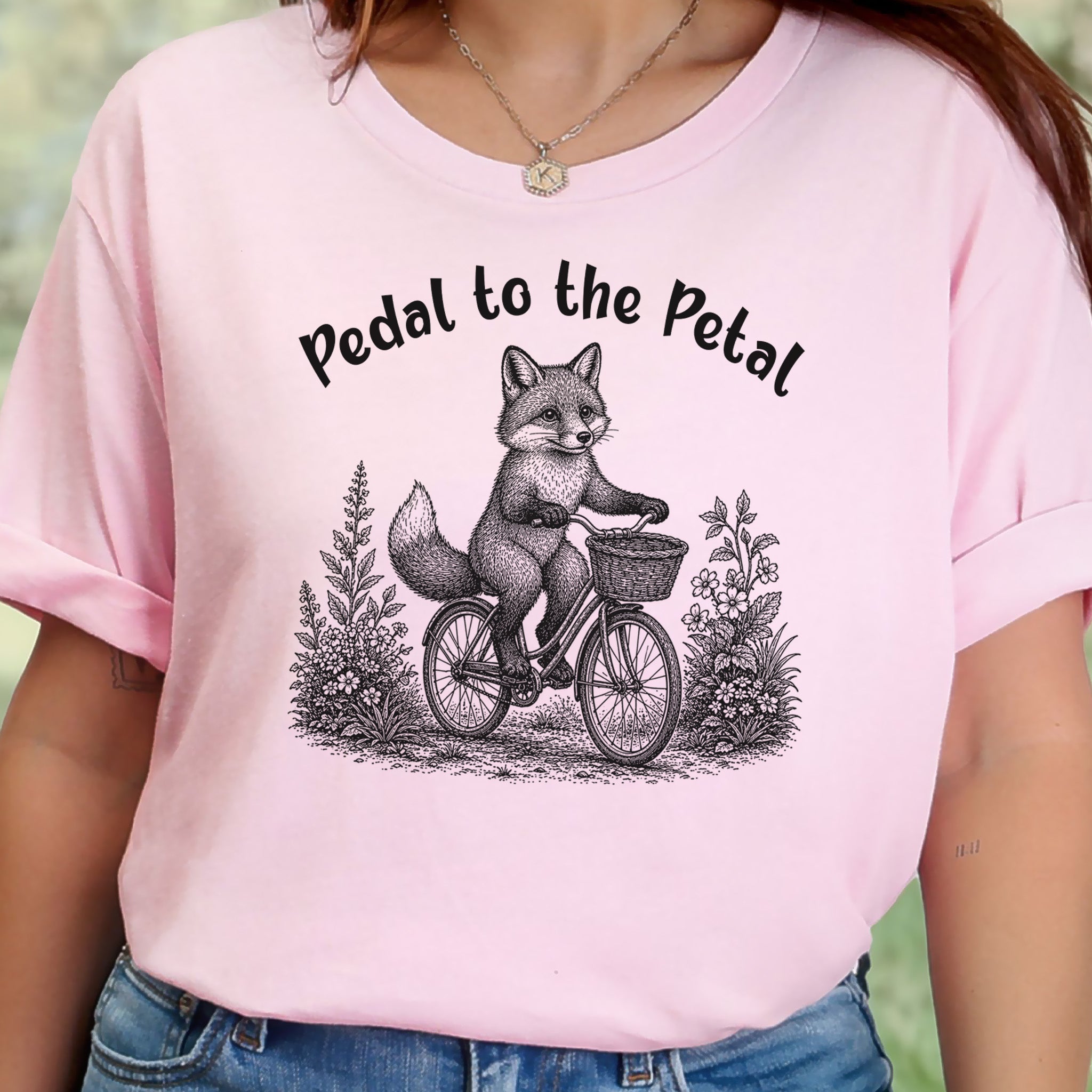 Pedal to the Petal Funny Fox Cycling Wildflower Lover Gift T-Shirt