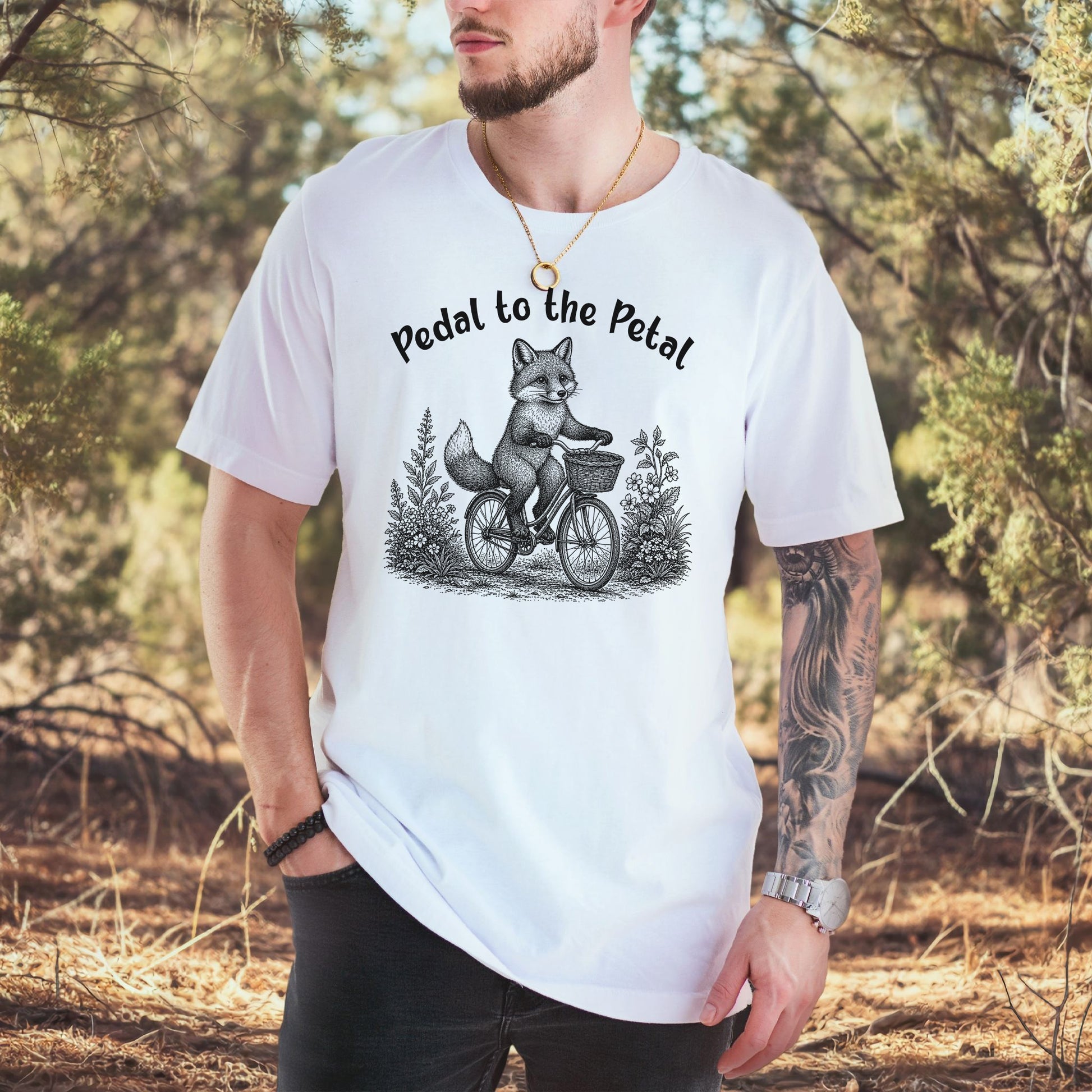 Pedal to the Petal Funny Fox Cycling Wildflower Lover Gift T-Shirt