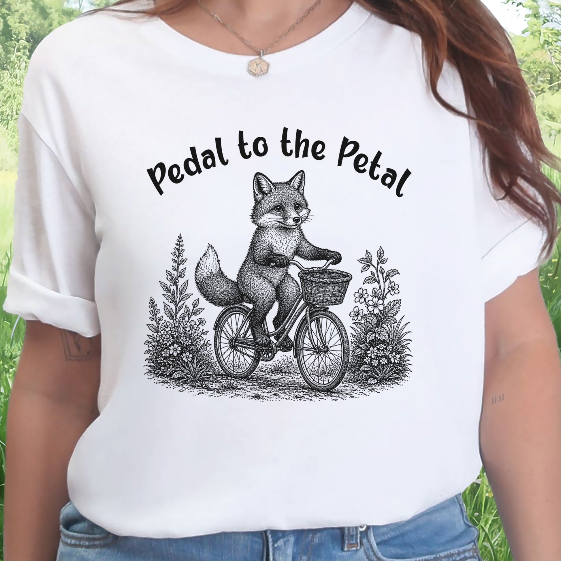 Pedal to the Petal Funny Fox Cycling Wildflower Lover Gift T-Shirt