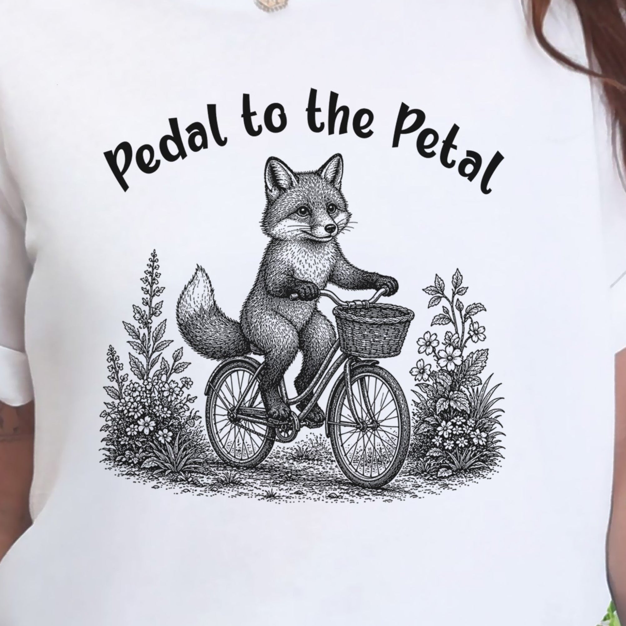 Pedal to the Petal Funny Fox Cycling Wildflower Lover Gift T-Shirt