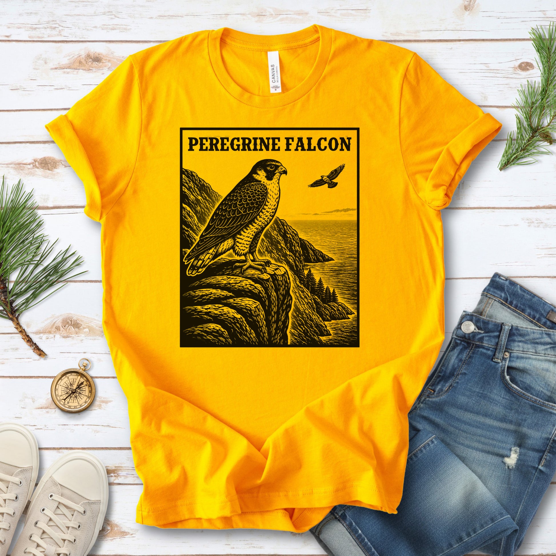 Peregrine Falcon Vintage Raptor Illustration Birdwatching T-Shirt