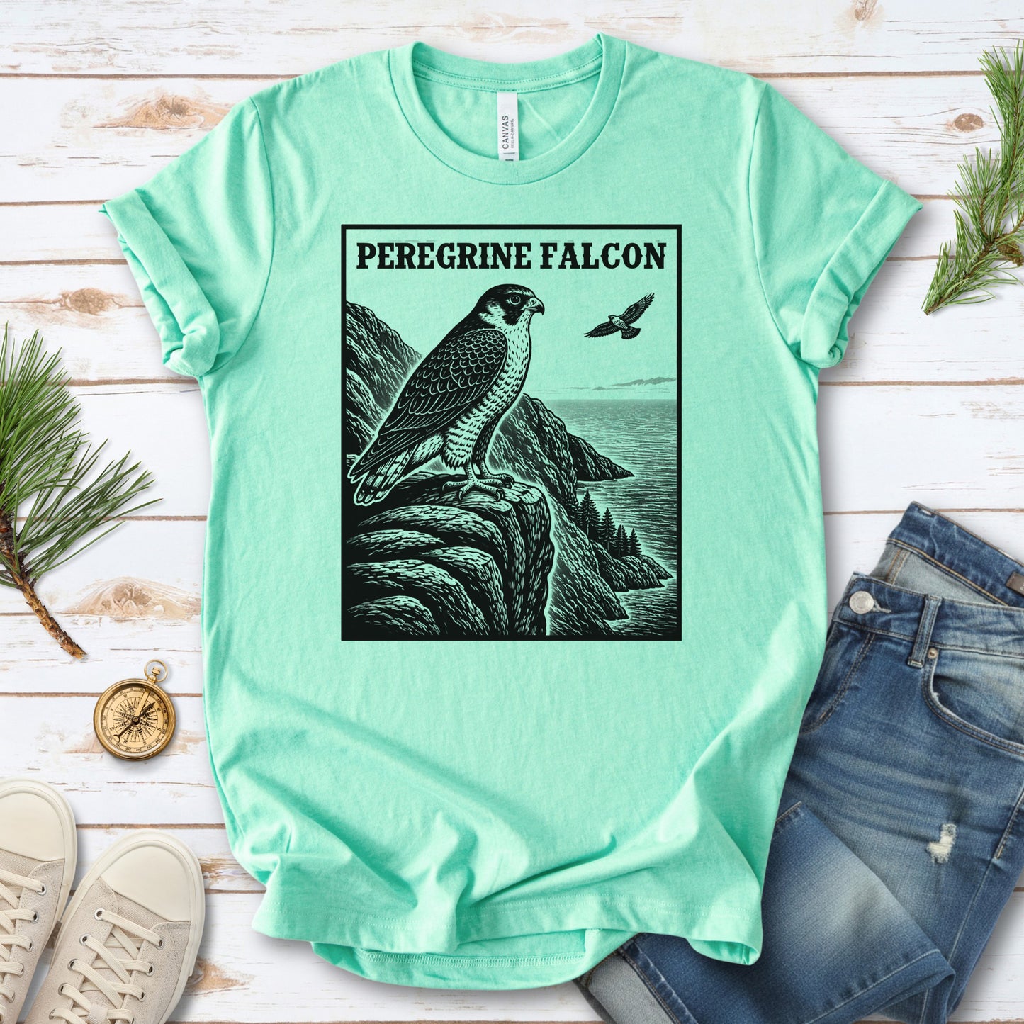 Peregrine Falcon Vintage Raptor Illustration Birdwatching T-Shirt