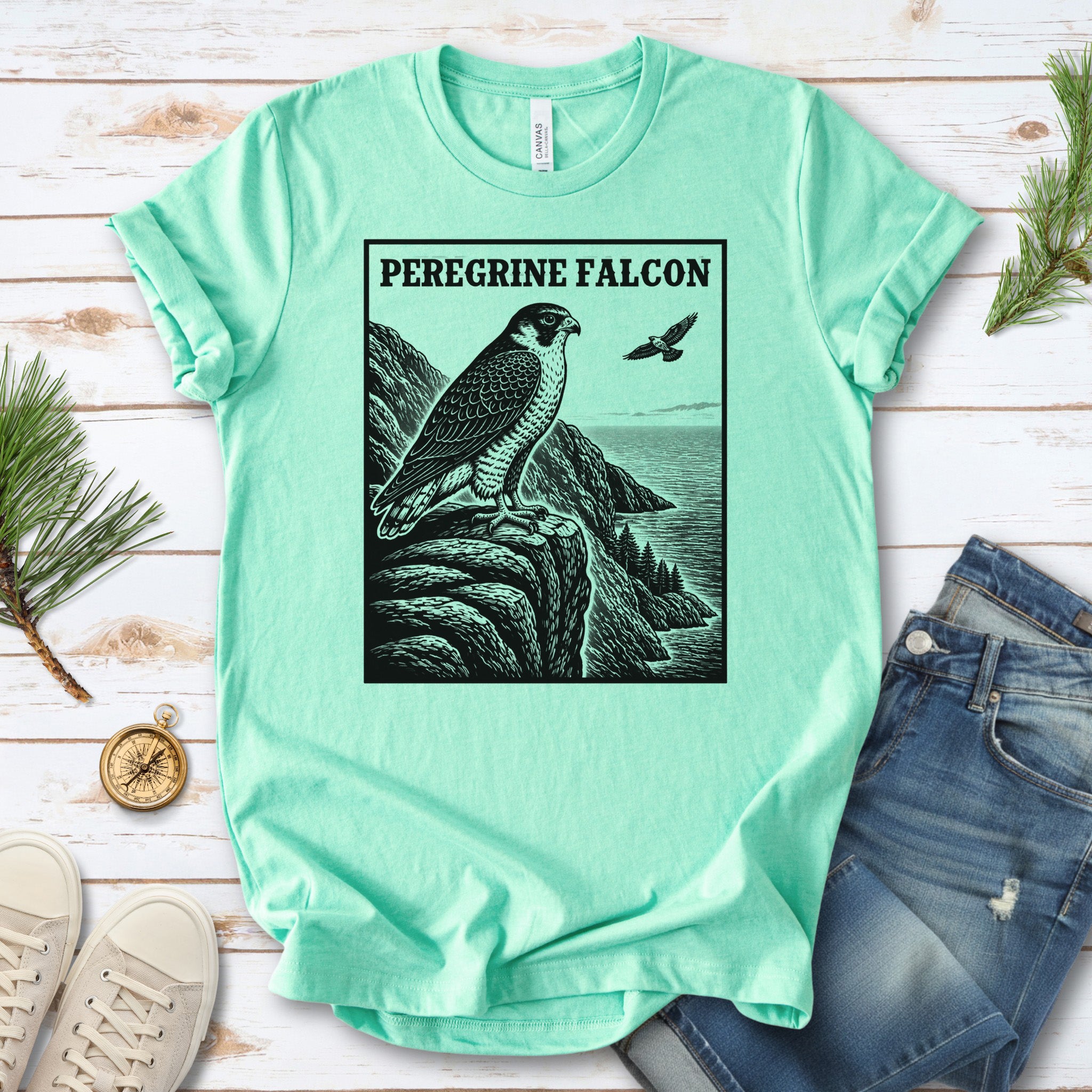 Peregrine Falcon Vintage Raptor Illustration Birdwatching T-Shirt
