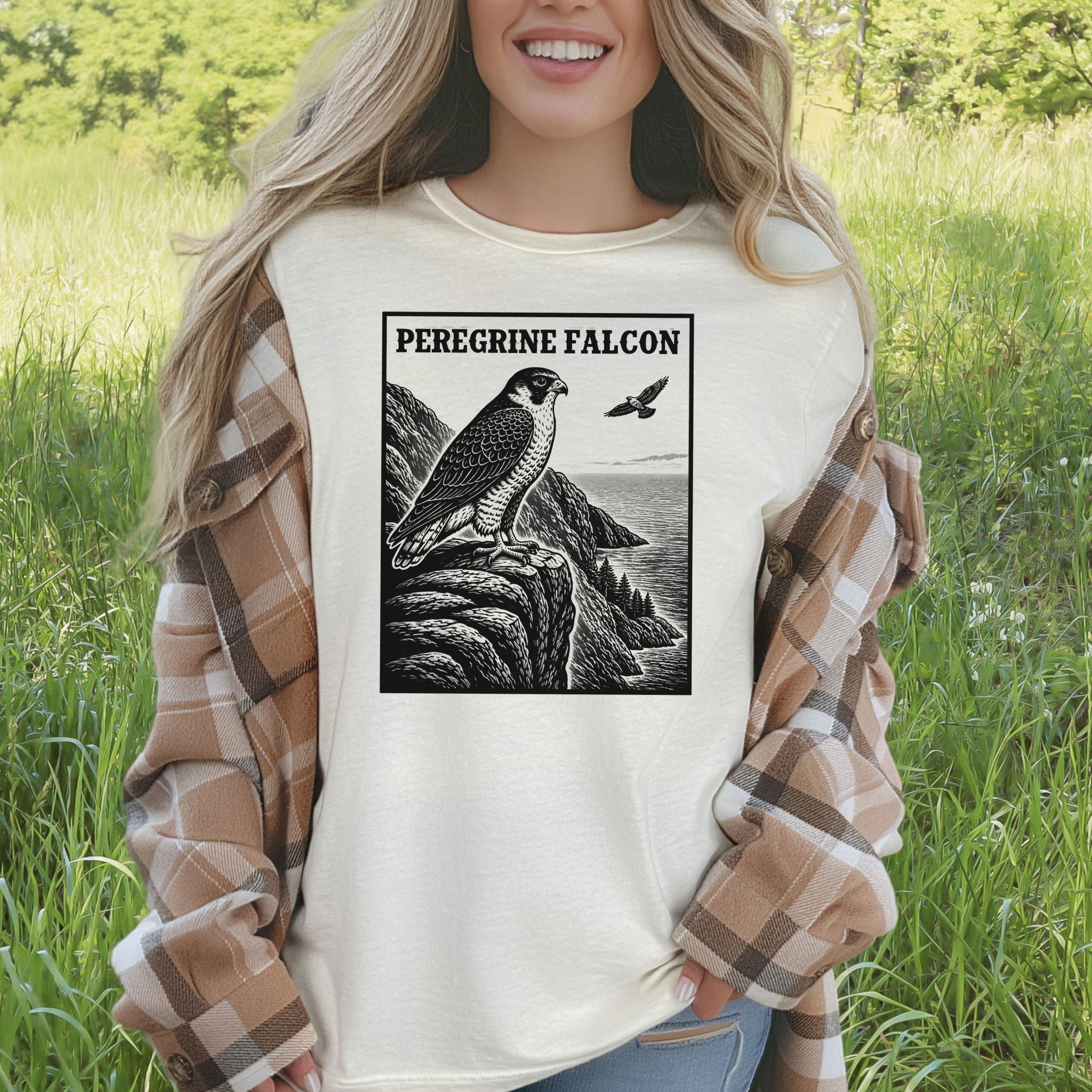 Peregrine Falcon Vintage Raptor Illustration Birdwatching T-Shirt