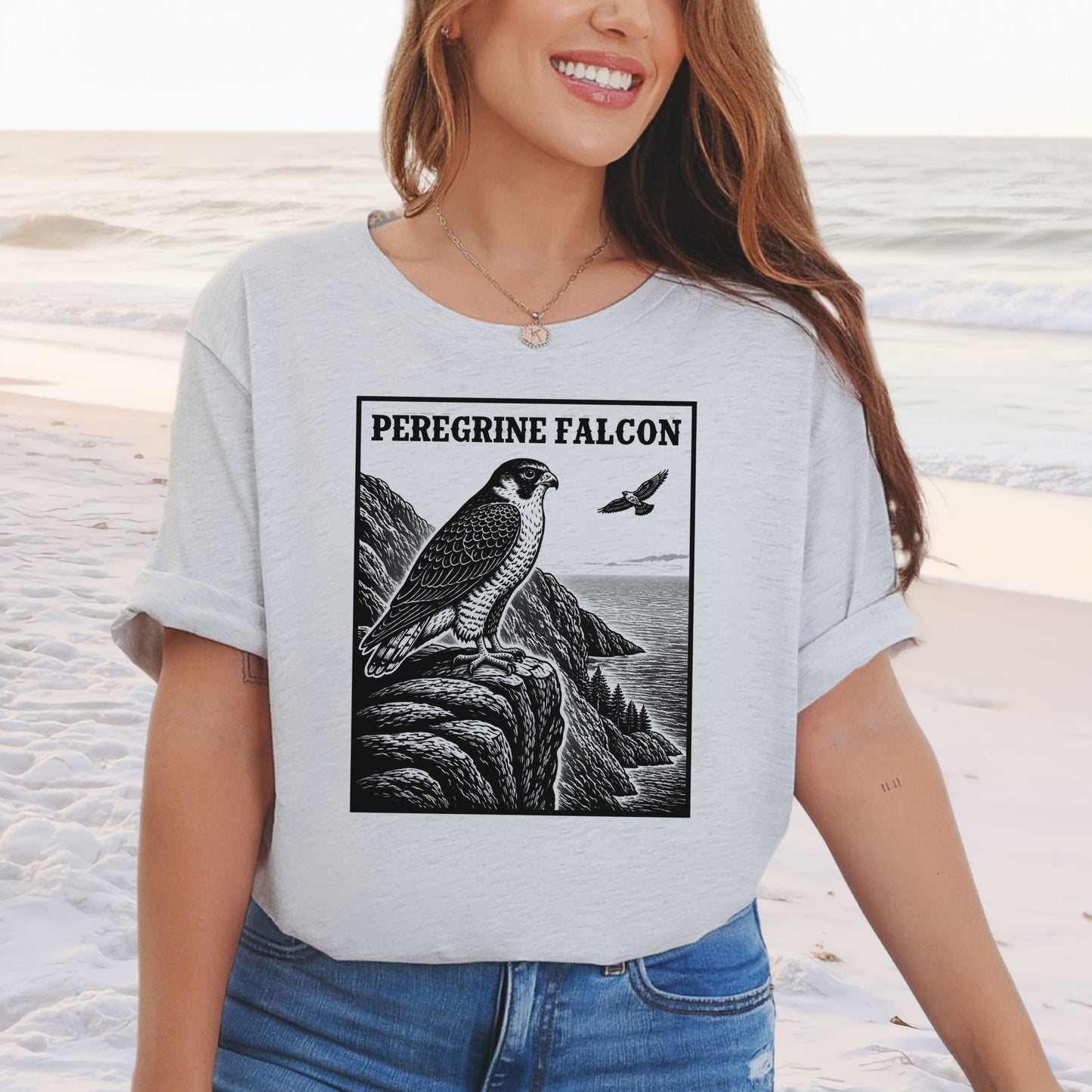 Peregrine Falcon Vintage Raptor Illustration Birdwatching T-Shirt