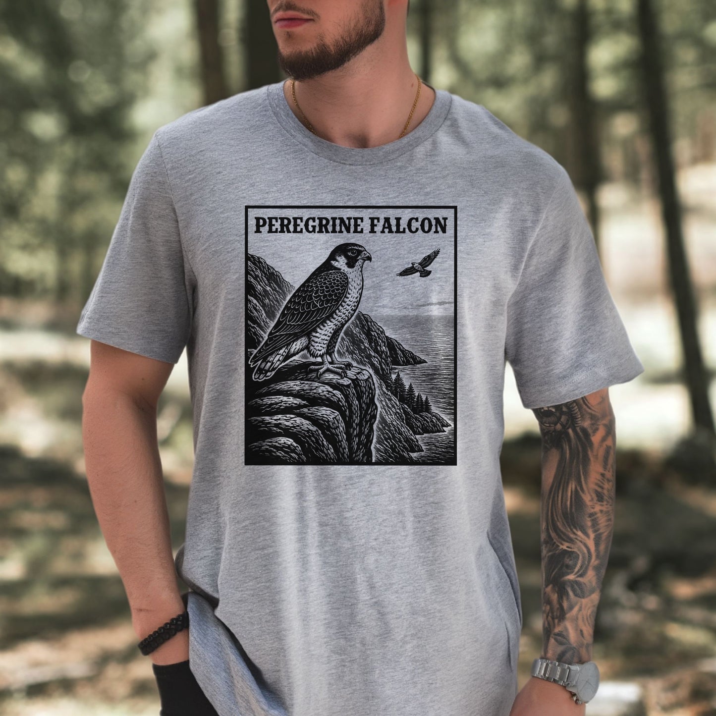 Peregrine Falcon Vintage Raptor Illustration Birdwatching T-Shirt
