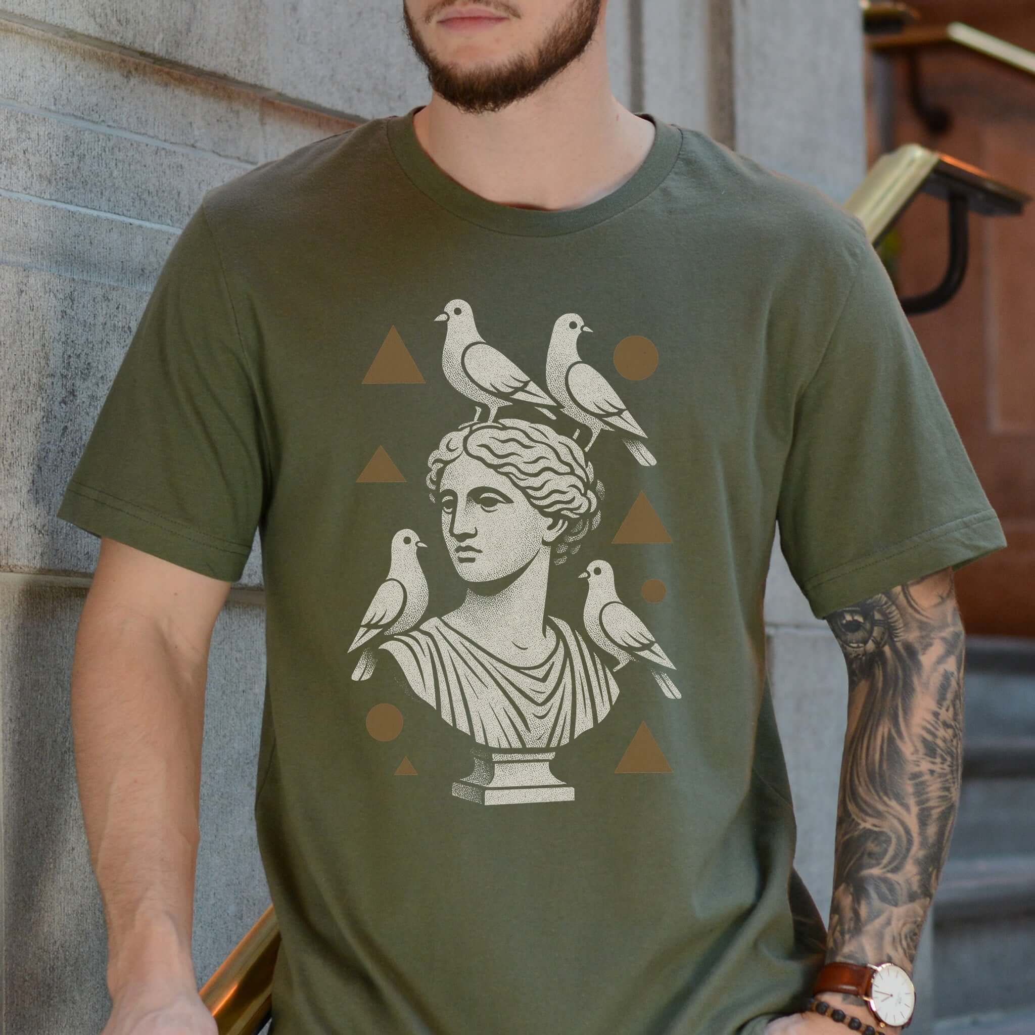 Pigeons & Statues T-Shirt – Minimalist Greek Vibes Tee