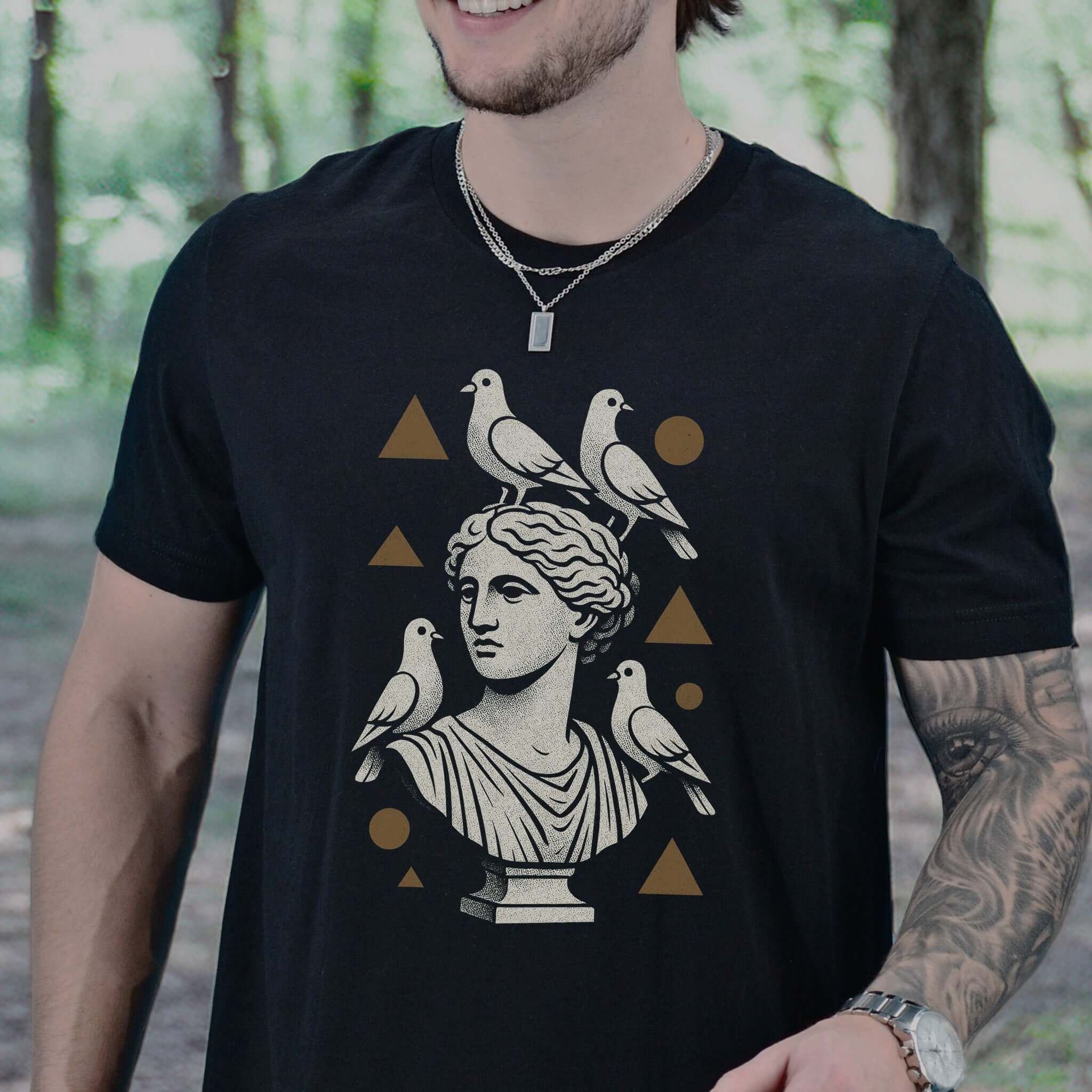 Pigeons & Statues T-Shirt – Minimalist Greek Vibes Tee
