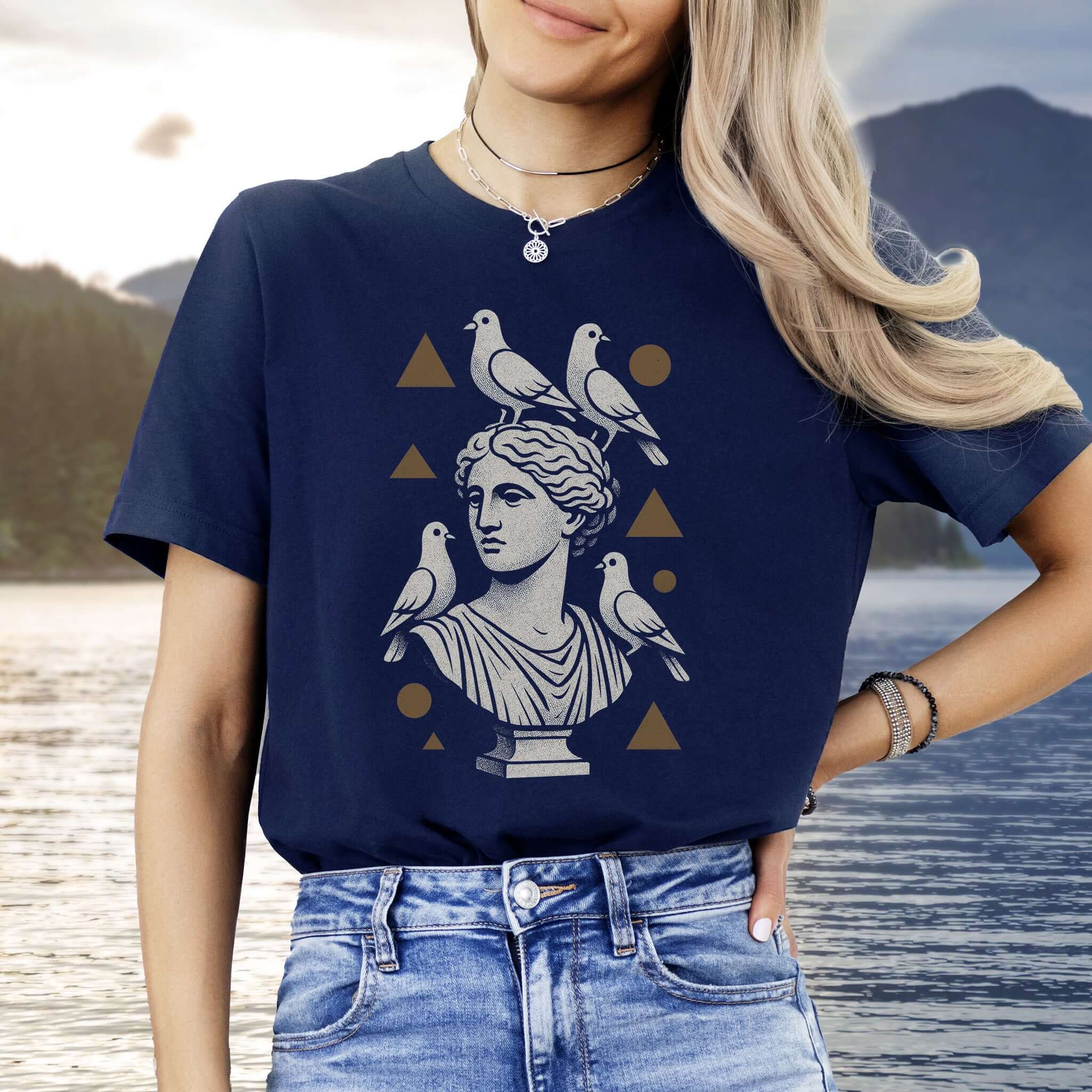 Pigeons & Statues T-Shirt – Minimalist Greek Vibes Tee