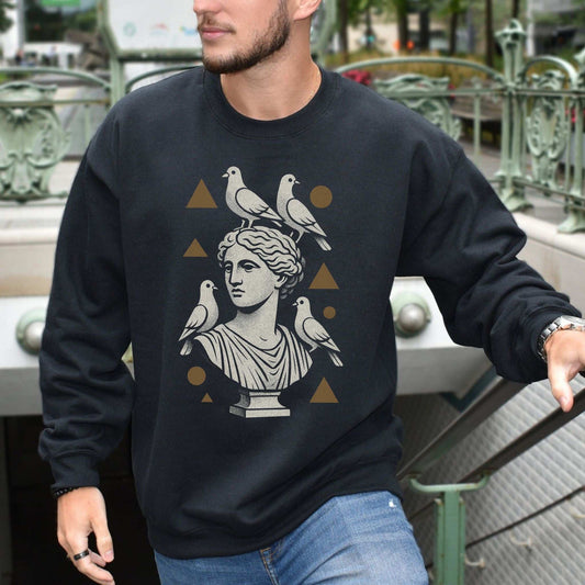 Pigeons & Statues Sweatshirt – Minimalist Greek Vibes & Urban Humor