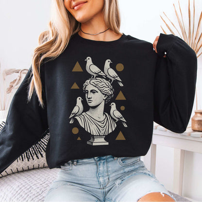 Pigeons & Statues Sweatshirt – Minimalist Greek Vibes & Urban Humor