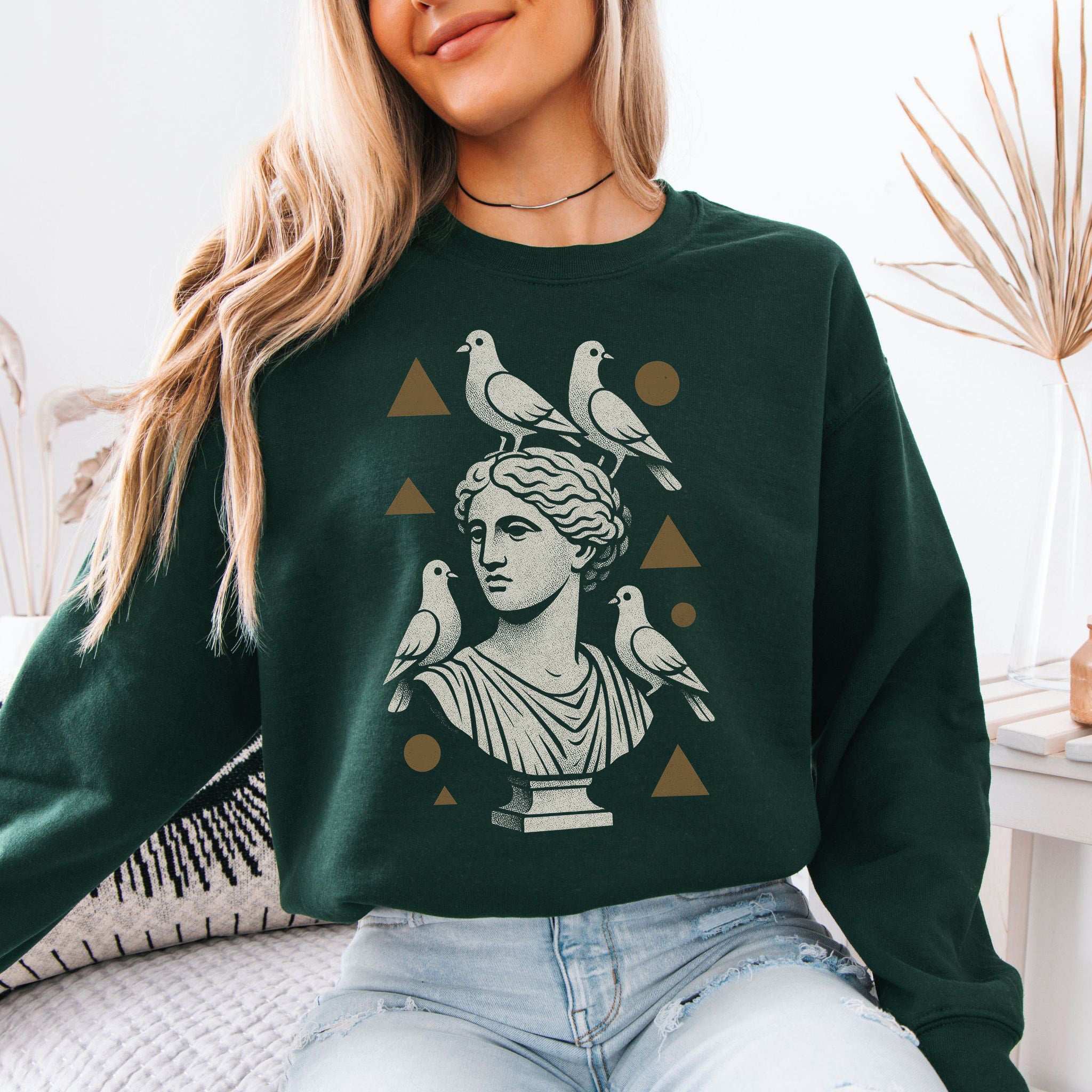 Pigeons & Statues Sweatshirt – Minimalist Greek Vibes & Urban Humor
