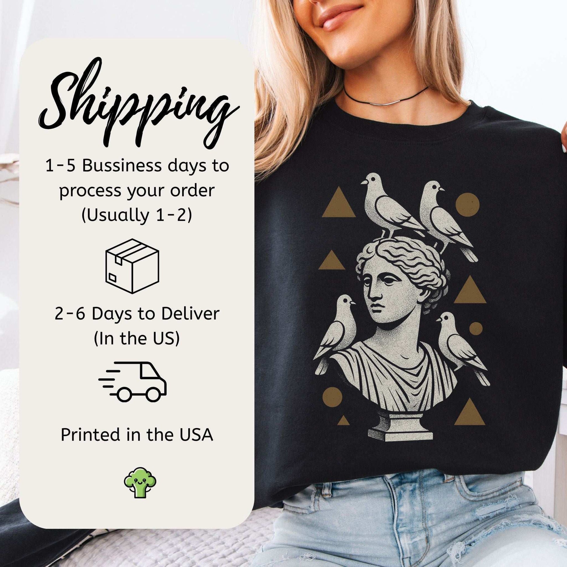 Pigeons & Statues Sweatshirt – Minimalist Greek Vibes & Urban Humor
