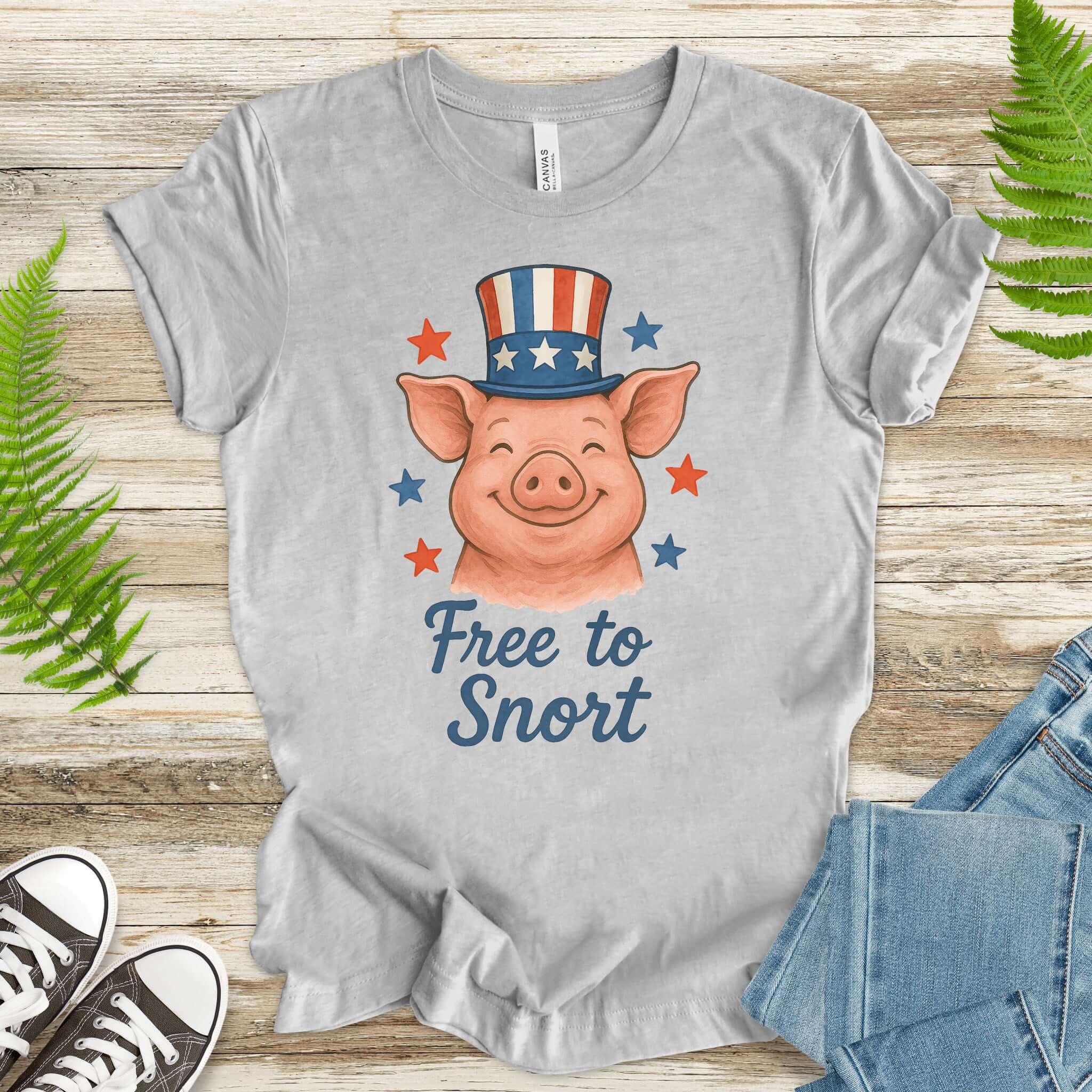 Cute Pig Free to Snort 4th of July T-Shirt