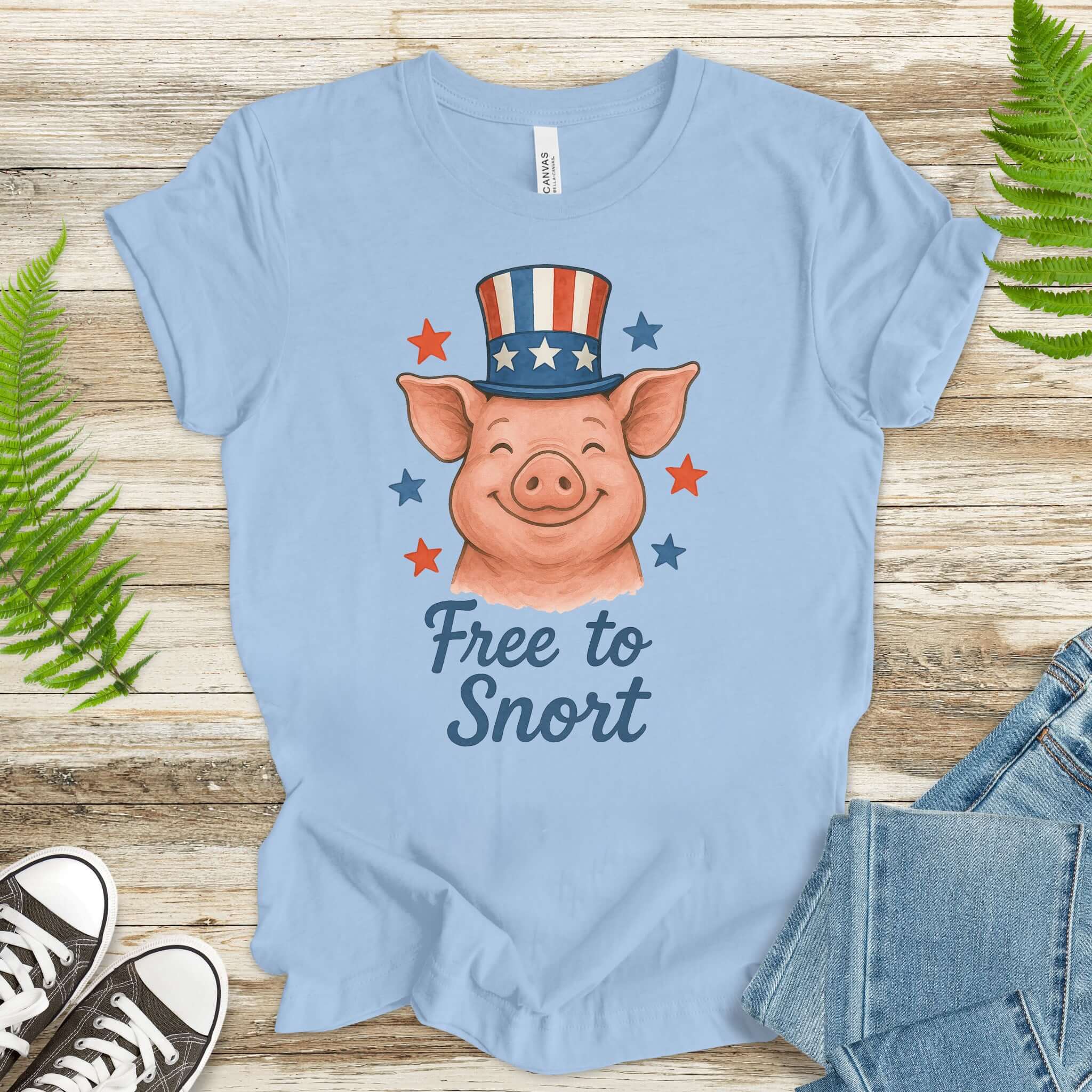 Cute Pig Free to Snort 4th of July T-Shirt
