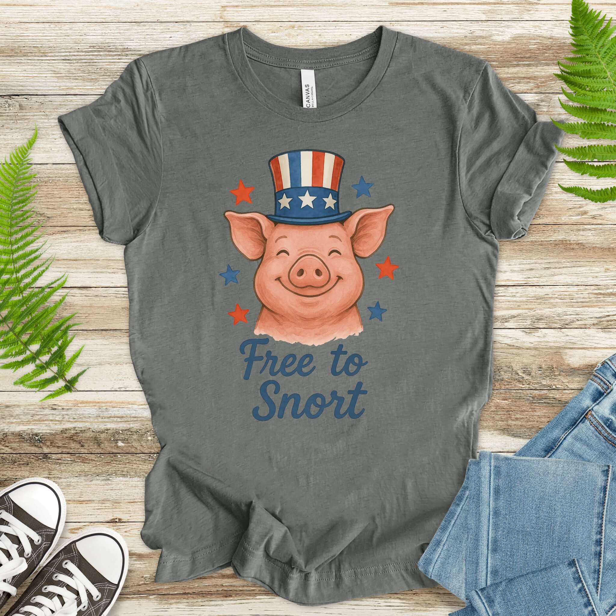 Cute Pig Free to Snort 4th of July T-Shirt