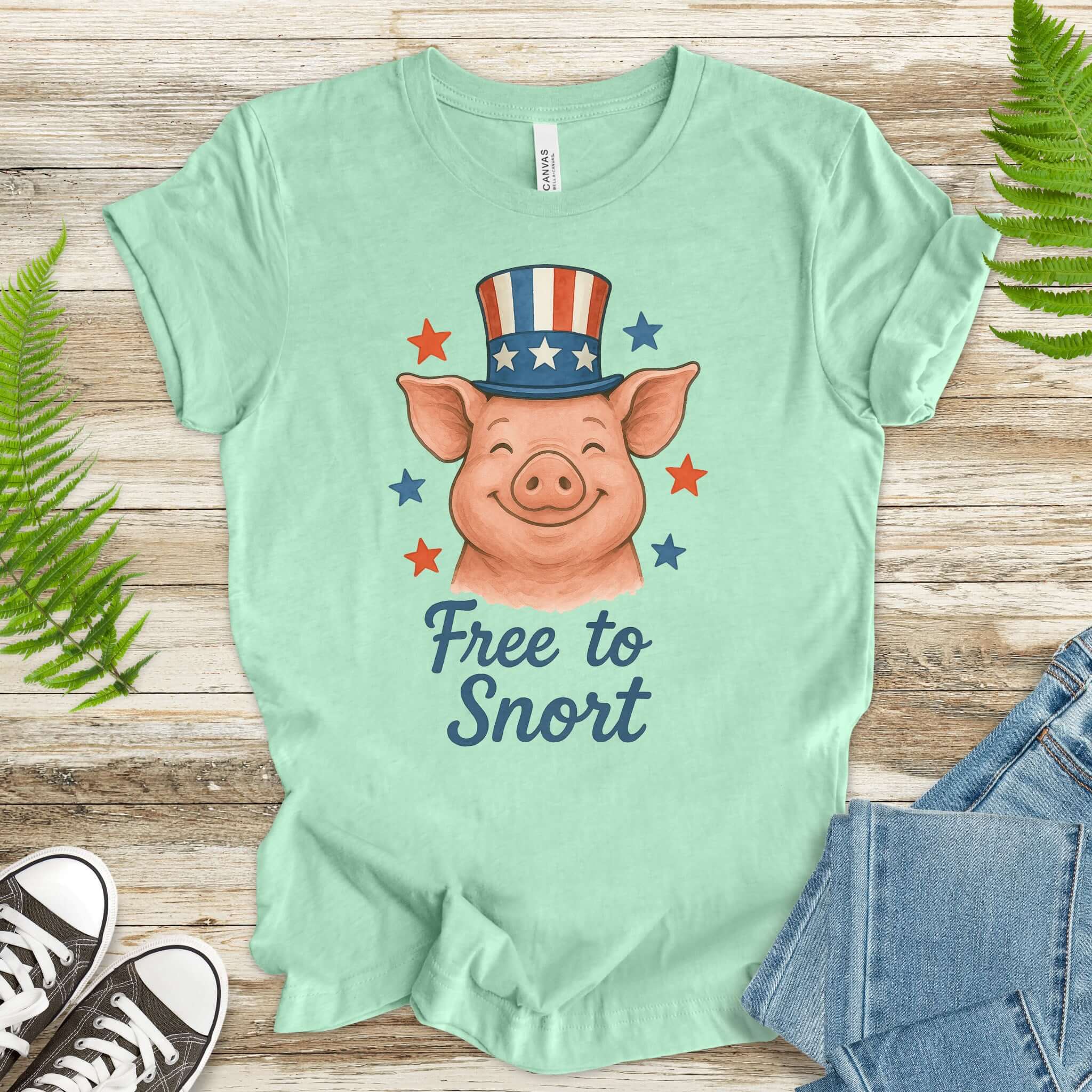 Cute Pig Free to Snort 4th of July T-Shirt