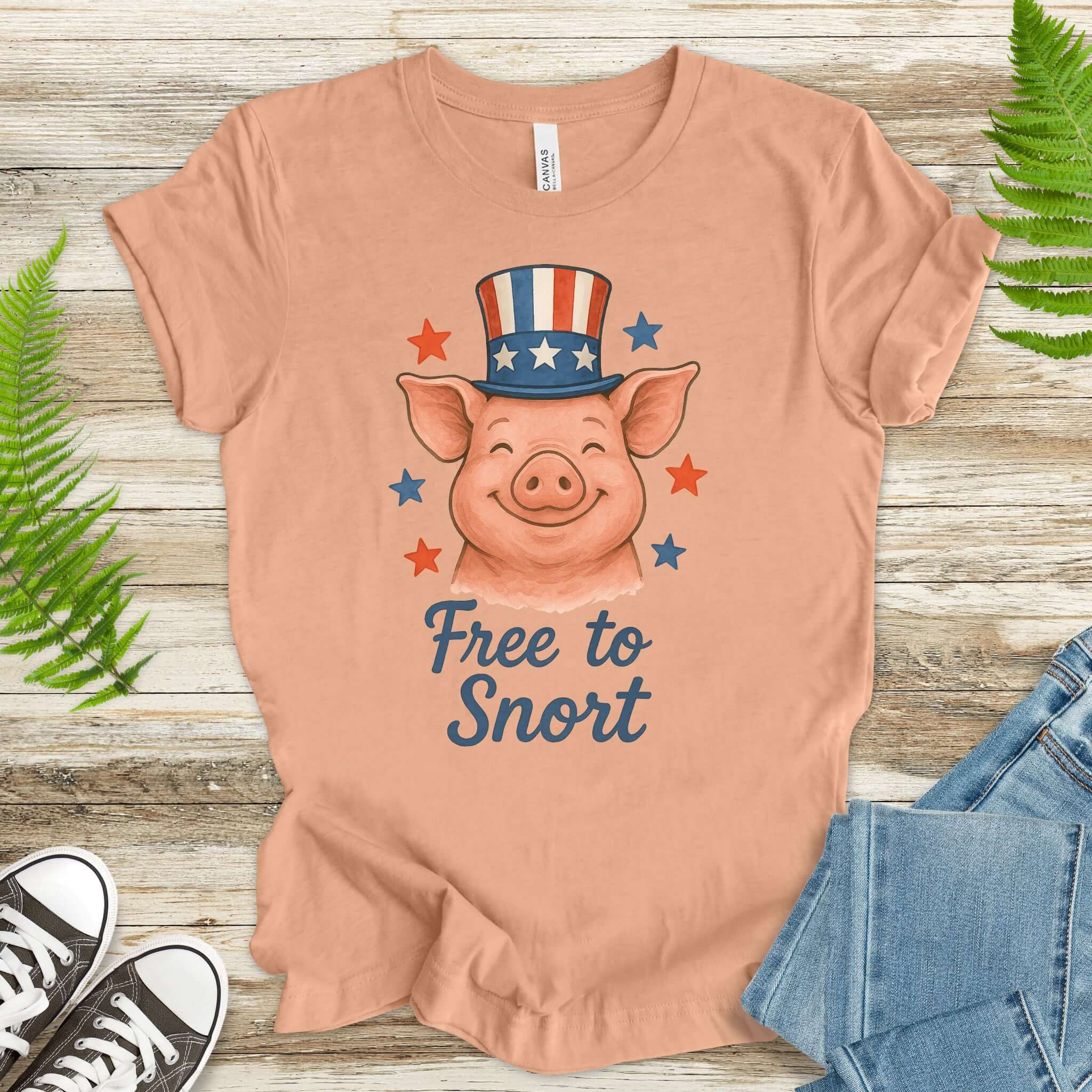 Cute Pig Free to Snort 4th of July T-Shirt