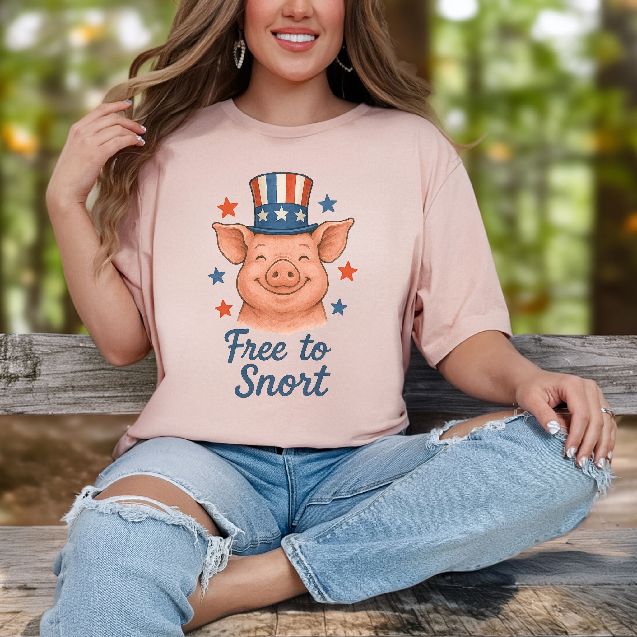 Cute Pig Free to Snort 4th of July T-Shirt