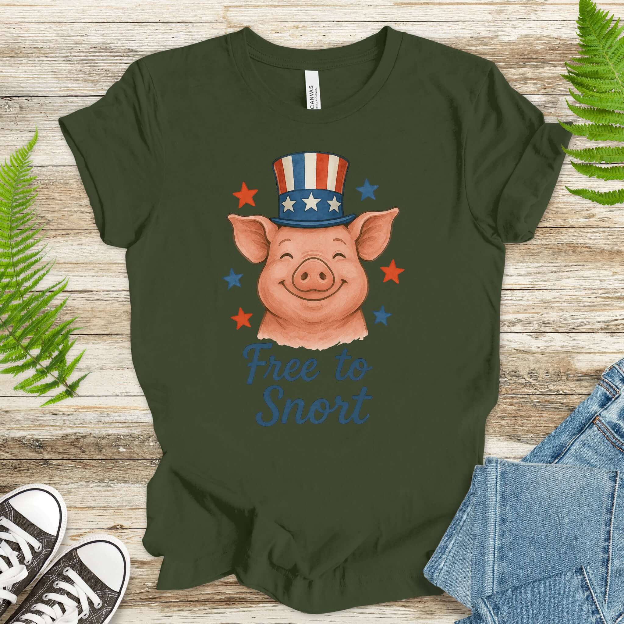 Cute Pig Free to Snort 4th of July T-Shirt