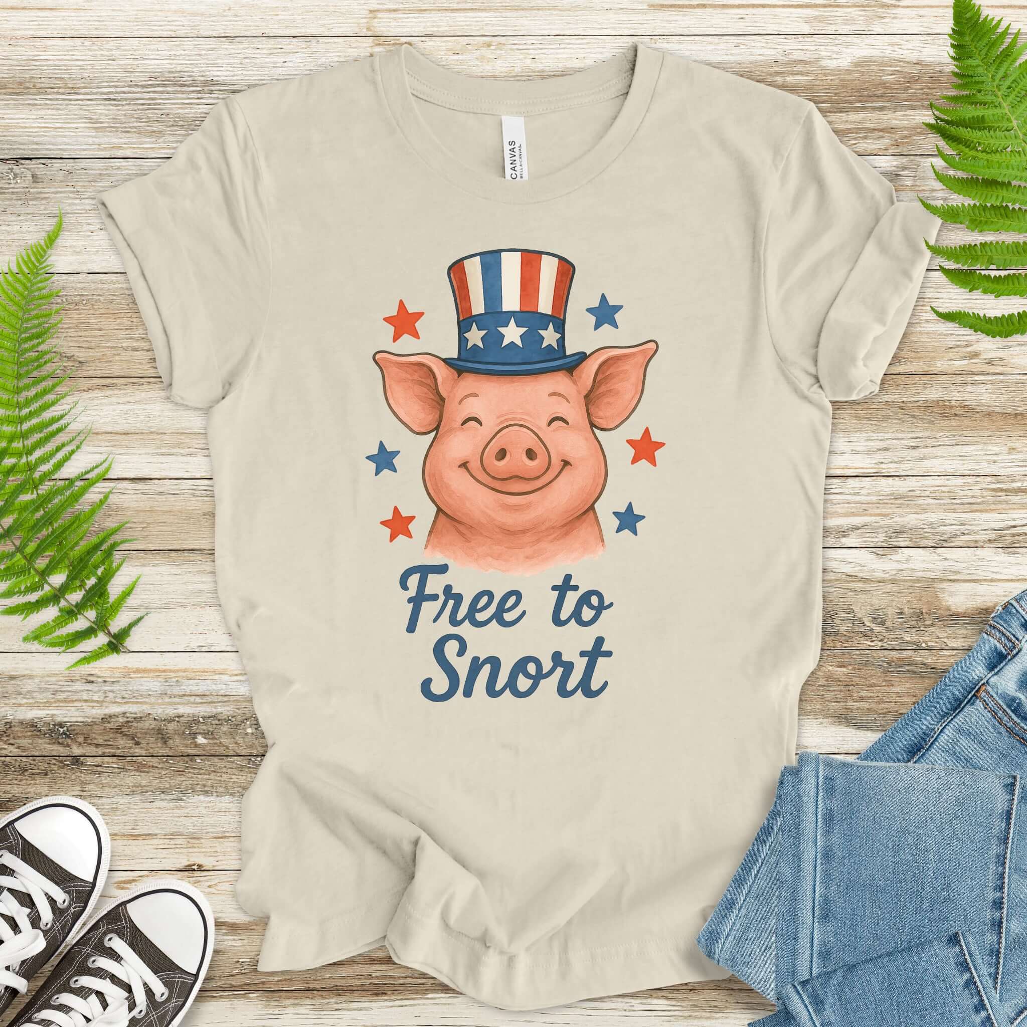 Cute Pig Free to Snort 4th of July T-Shirt