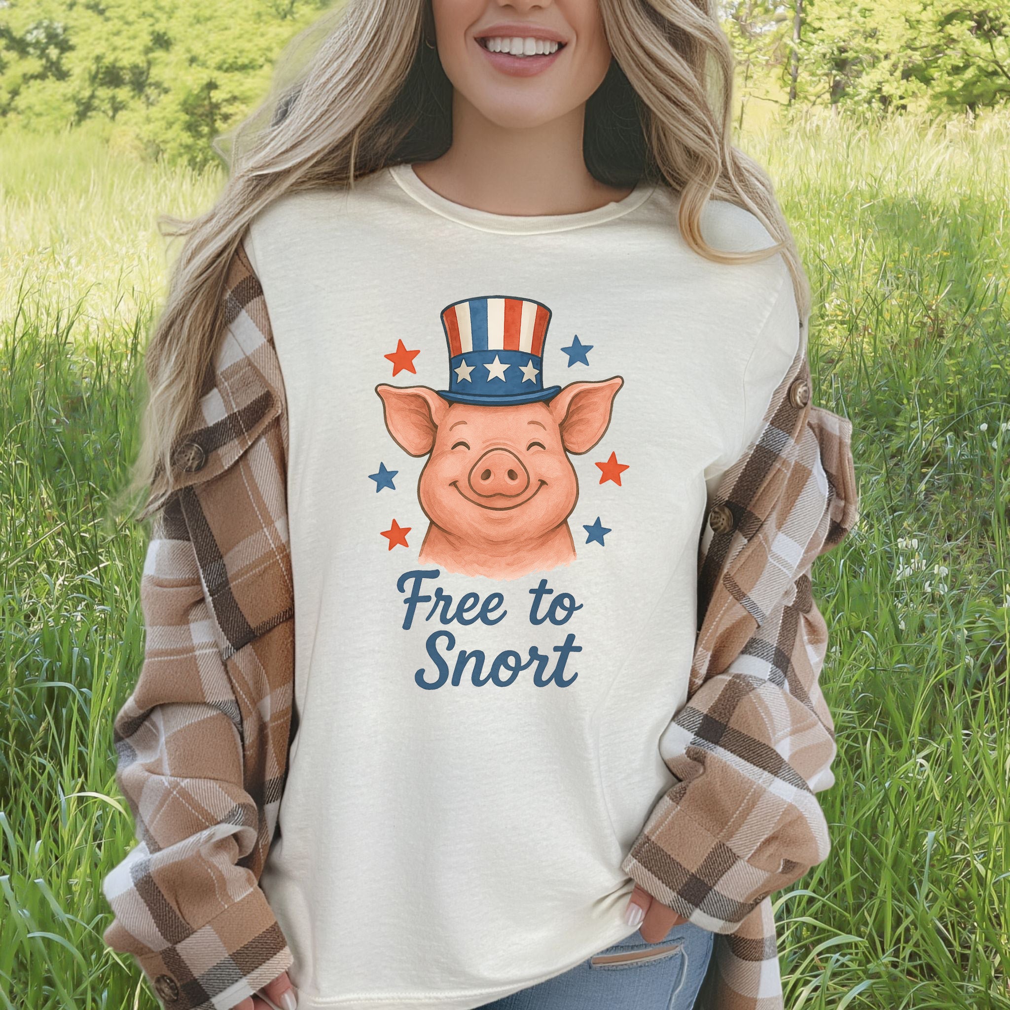 Cute Pig Free to Snort 4th of July T-Shirt