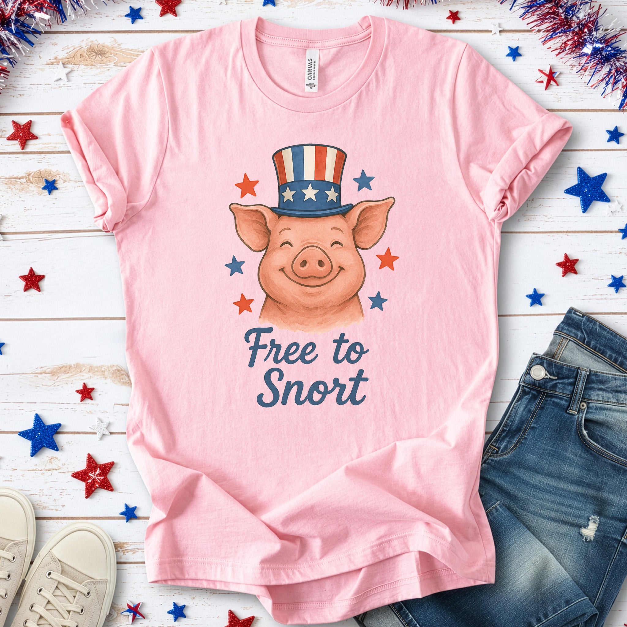 Cute Pig Free to Snort 4th of July T-Shirt
