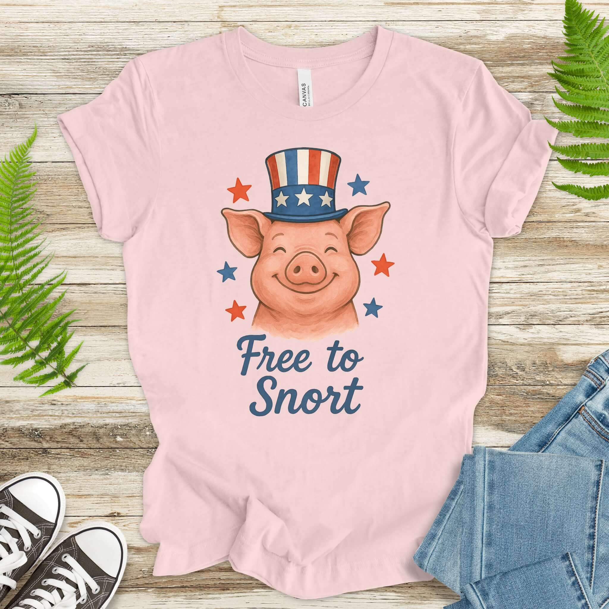 Cute Pig Free to Snort 4th of July T-Shirt