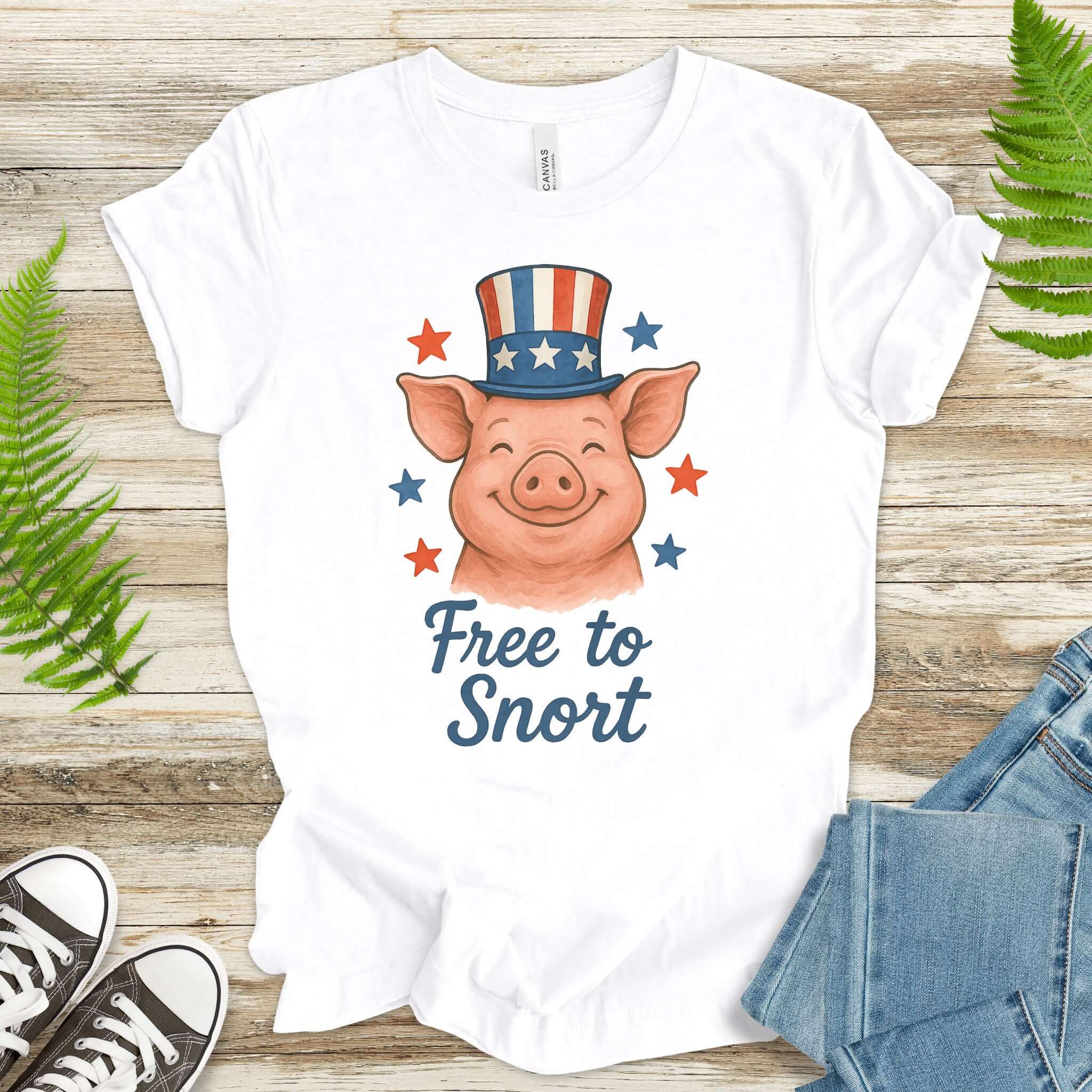 Cute Pig Free to Snort 4th of July T-Shirt
