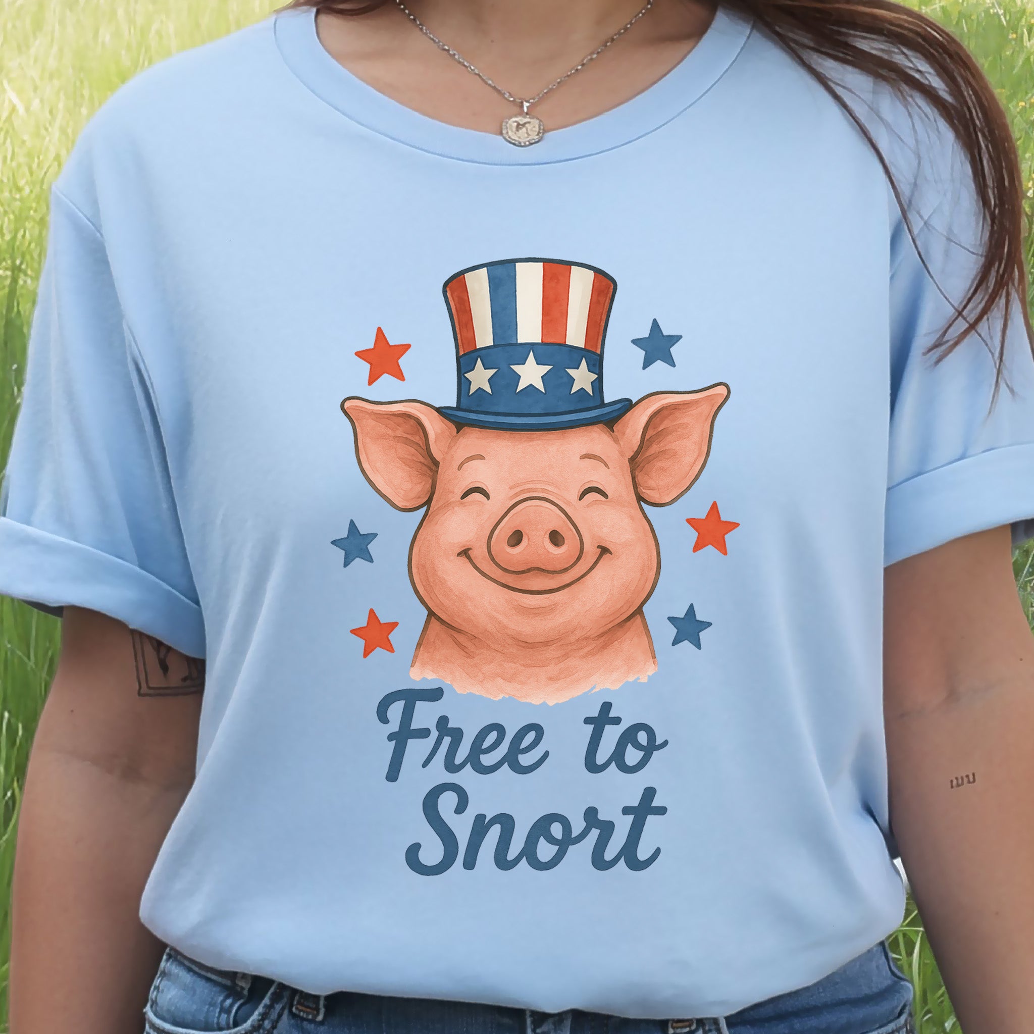 Cute Pig Free to Snort 4th of July T-Shirt