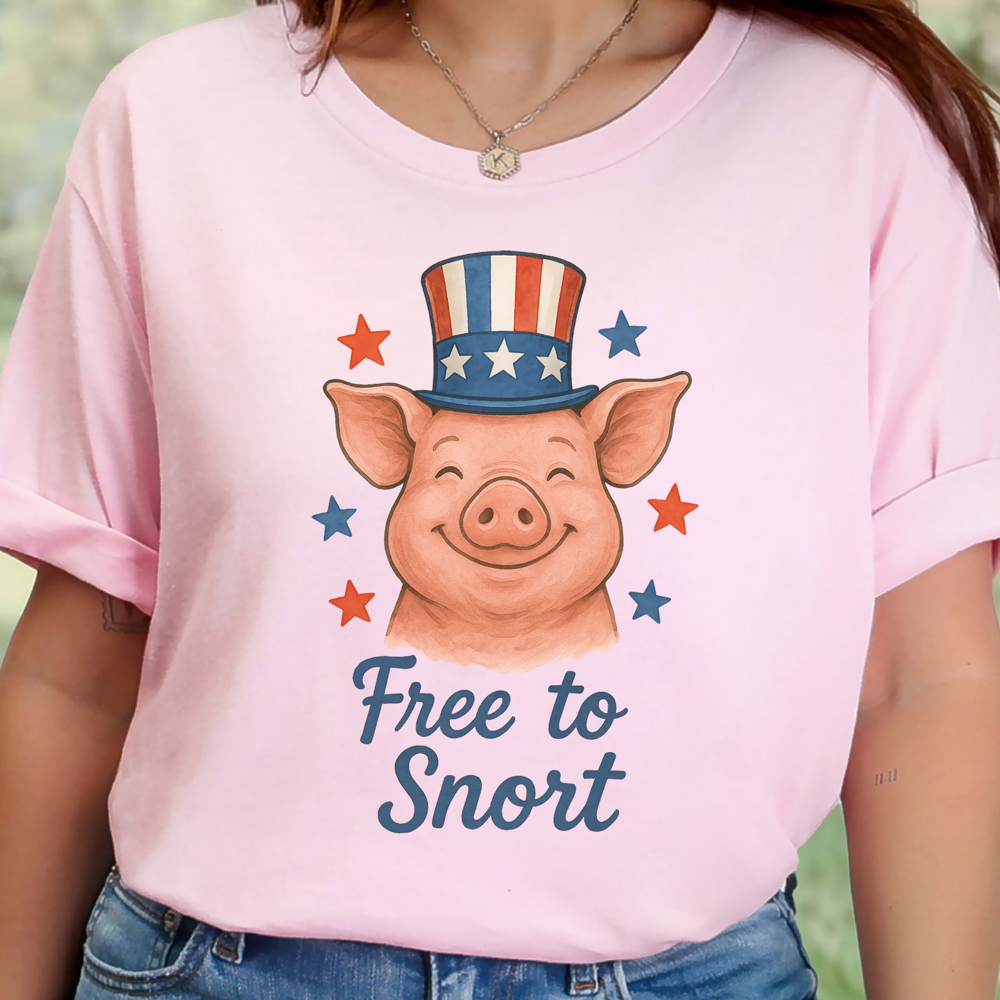 Cute Pig Free to Snort 4th of July T-Shirt
