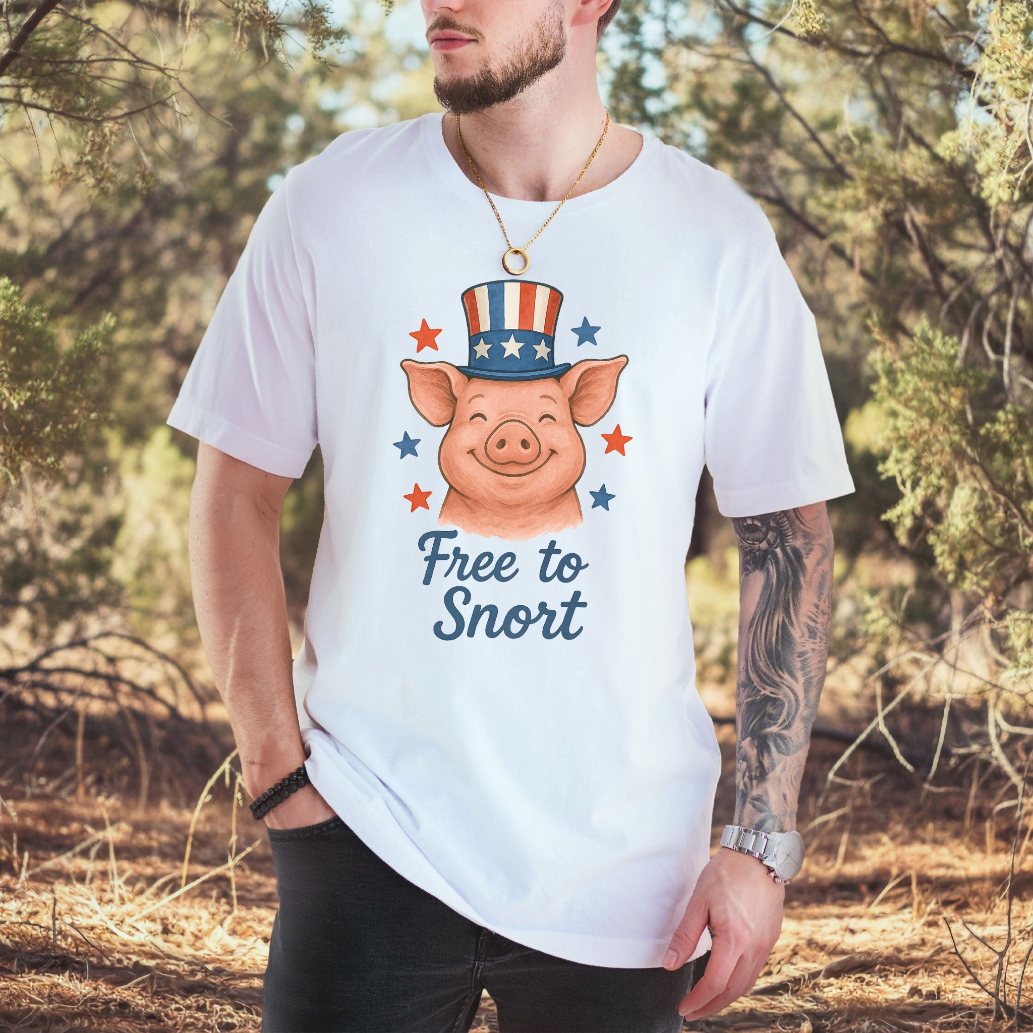 Cute Pig Free to Snort 4th of July T-Shirt