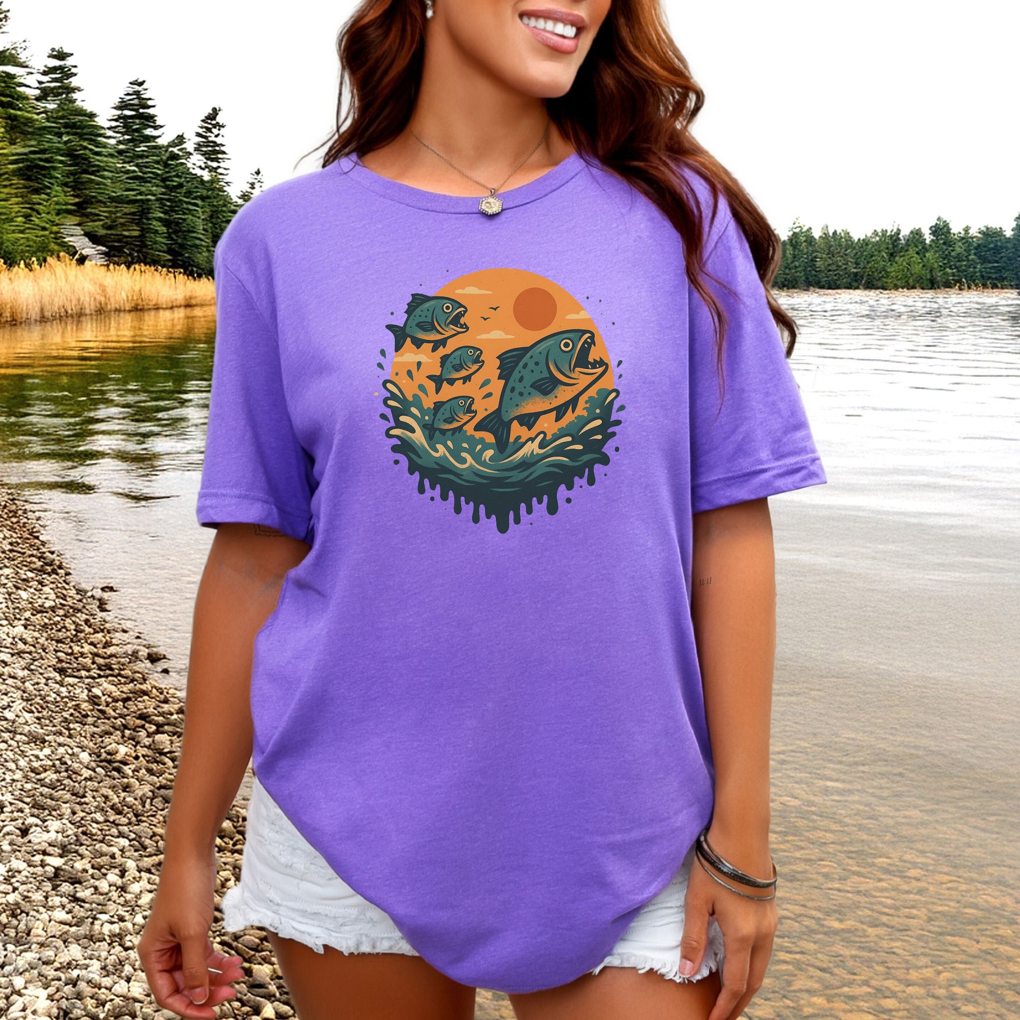 Piranha Fish Splash T-Shirt – Retro Jungle River Wildlife Tee