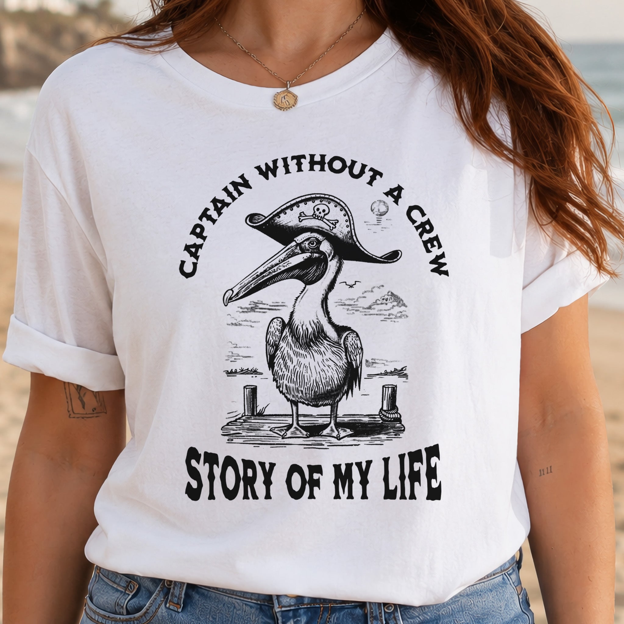 Pelican Pirate Captain Without a Crew T-Shirt