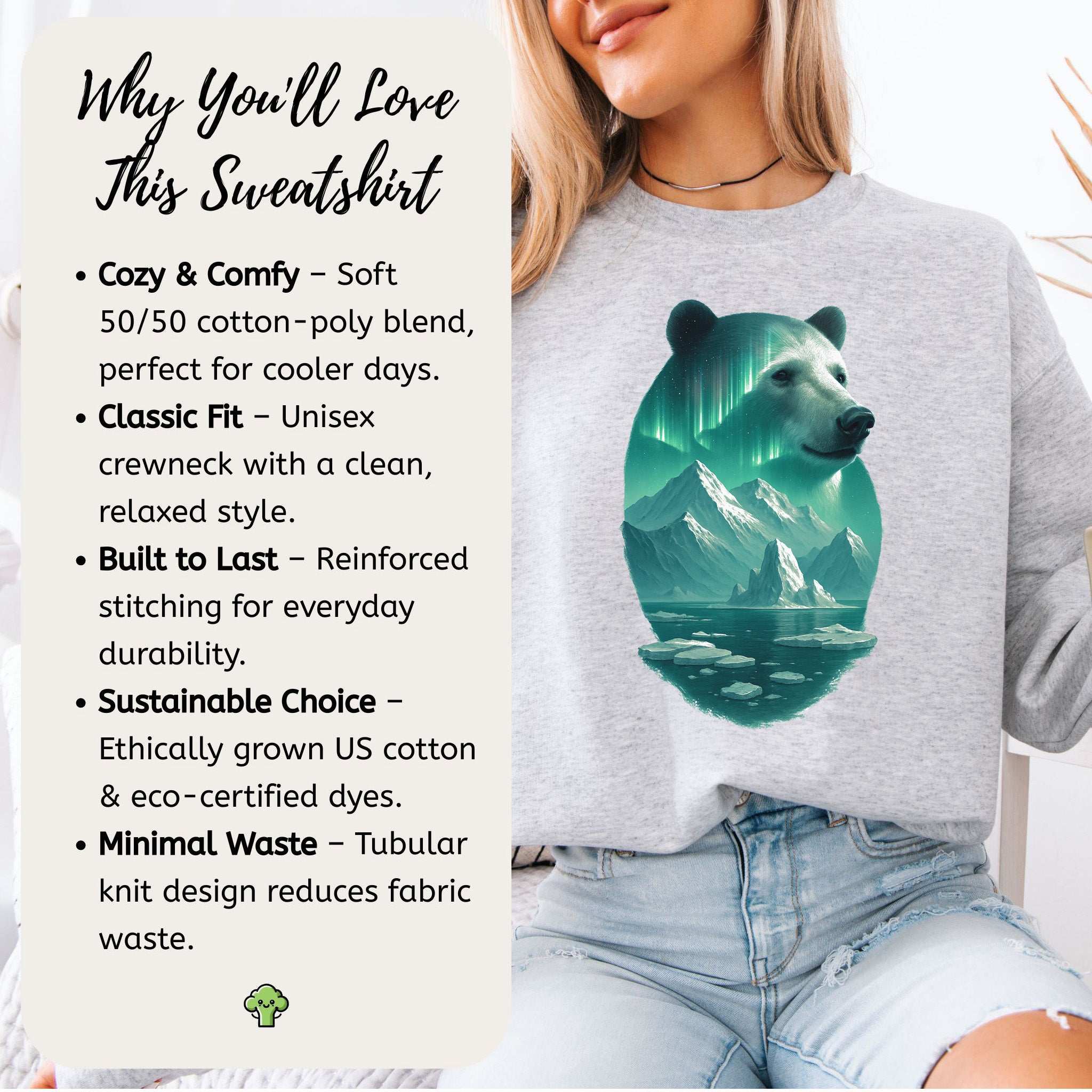 Polar Bear Spirit Sweatshirt – Northern Lights Animal Gift for Chill Souls